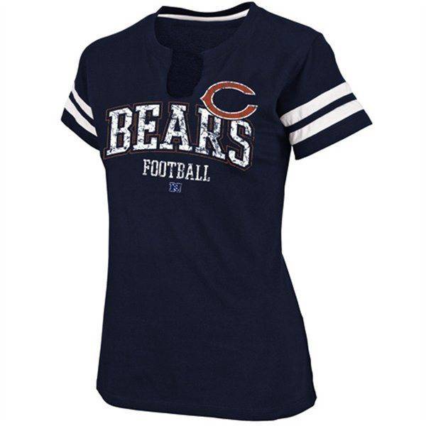 Chicago Bears Ladies Go For Two Split Neck T-Shirt - Navy Blue