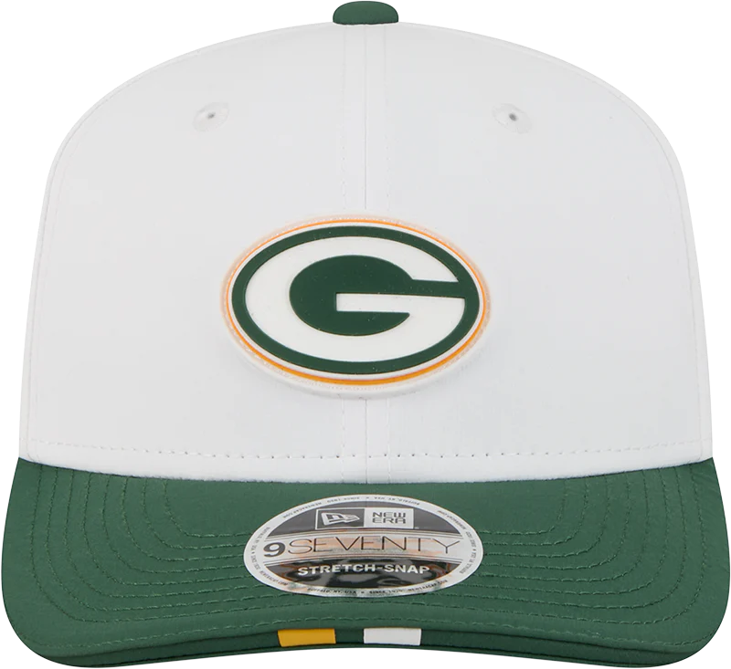 Men's Green Bay Packers New Era White/Green 2025 NFL Training Camp 9SEVENTY Adjustable Hat