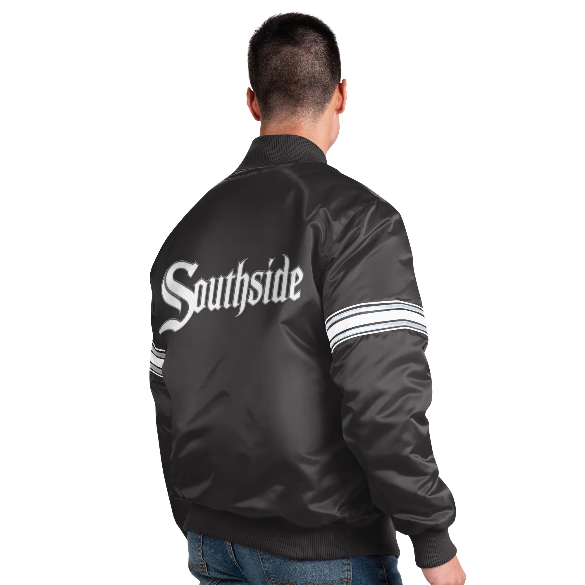 Men's Chicago White Sox City Connect Pick & Roll Starter Satin Jacket-Black