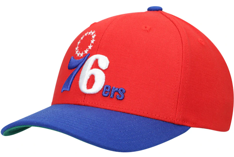 Men's Mitchell & Ness Red/Royal Philadelphia 76ers Hardwood Classics Wool Two-Tone Redline Snapback Hat