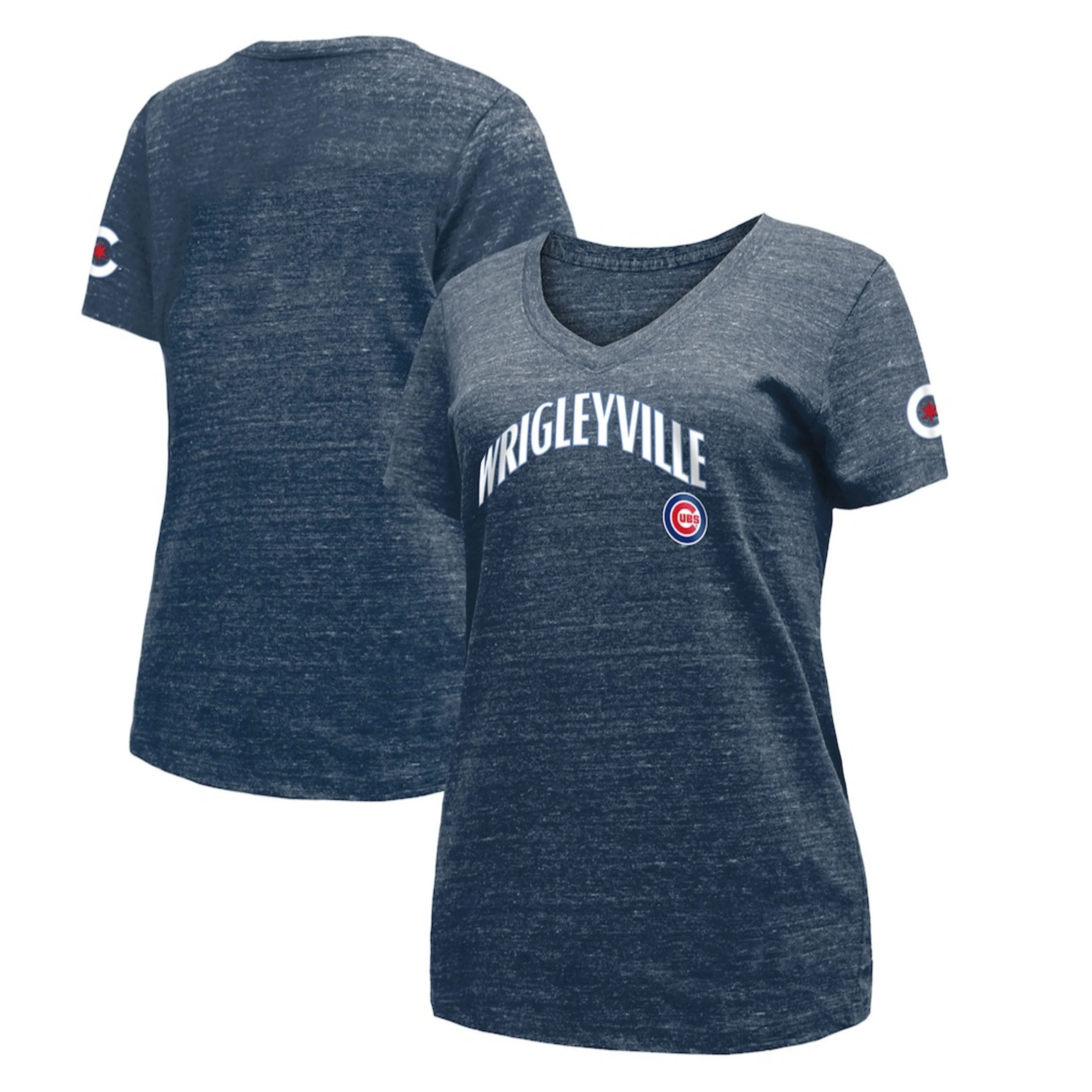 Women's Chicago Cubs New Era Heathered Navy City Connect V-Neck T-Shirt