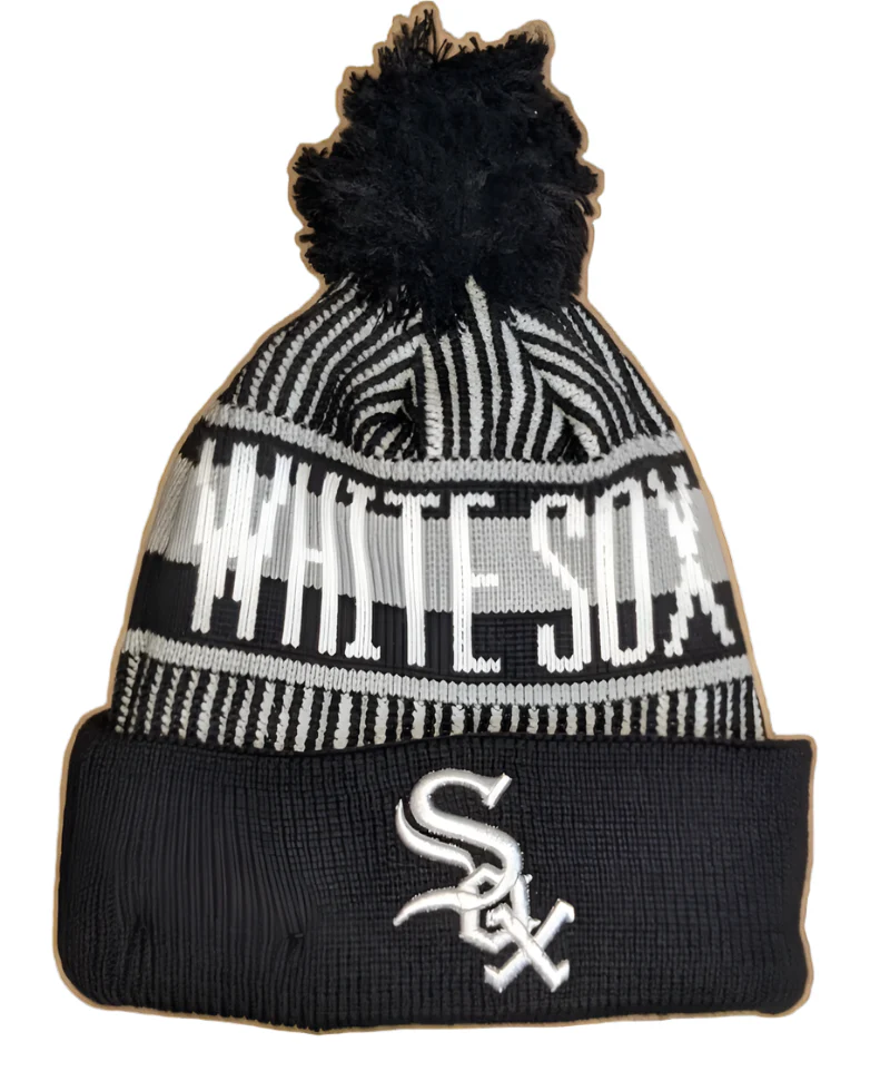 Men's Chicago White Sox New Era Knitstripe Black Cuffed Pom Knit Hat