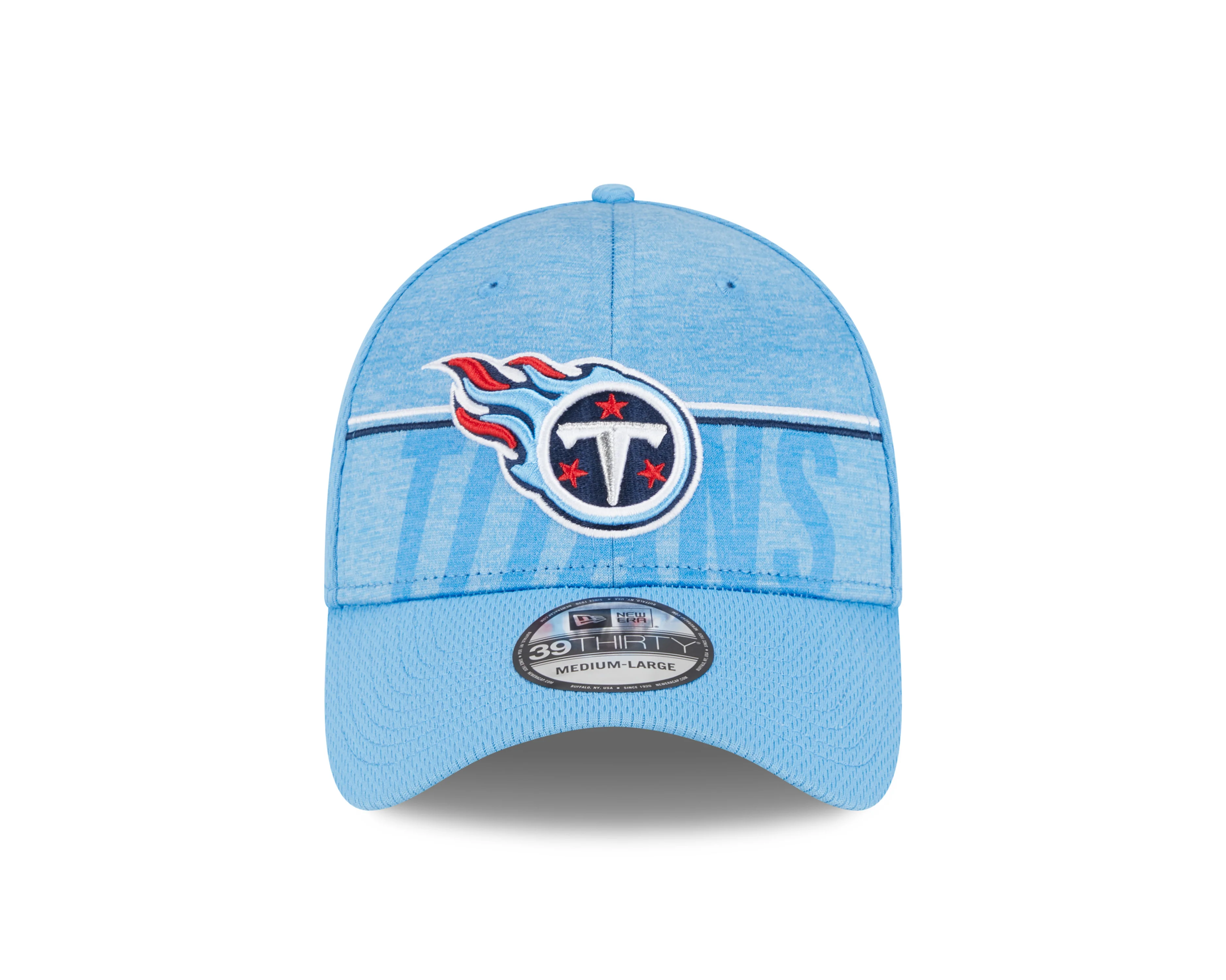 Men's Tennessee Titans New Era NFL 2023 Training Camp Blue Primary Logo 39THIRTY Flex Fit Hat