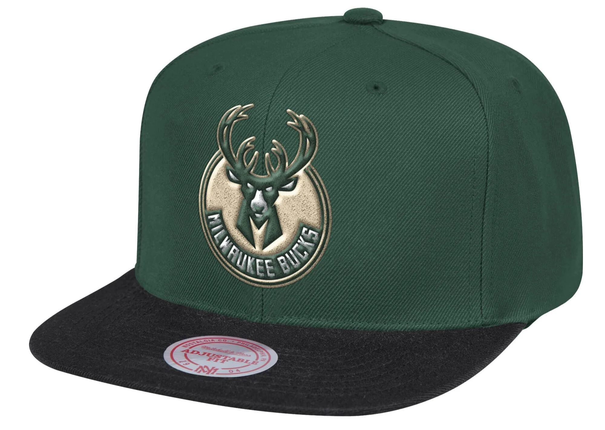 Men's Milwaukee Bucks Mitchell & Ness Hunter Green/Black Two-Tone Wool Snapback Hat