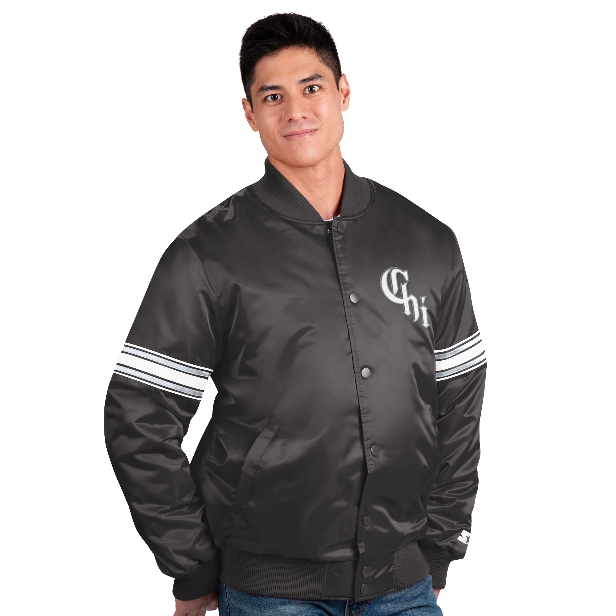 Men's Chicago White Sox City Connect Pick & Roll Starter Satin Jacket-Black