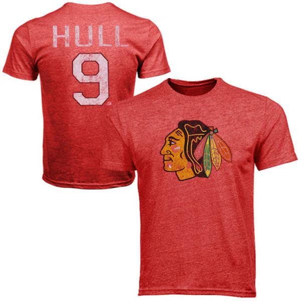 Men's Chicago Blackhawks Adult Bobby Hull #9 Alumni Crewneck S/S Distressed Player T-Shirt