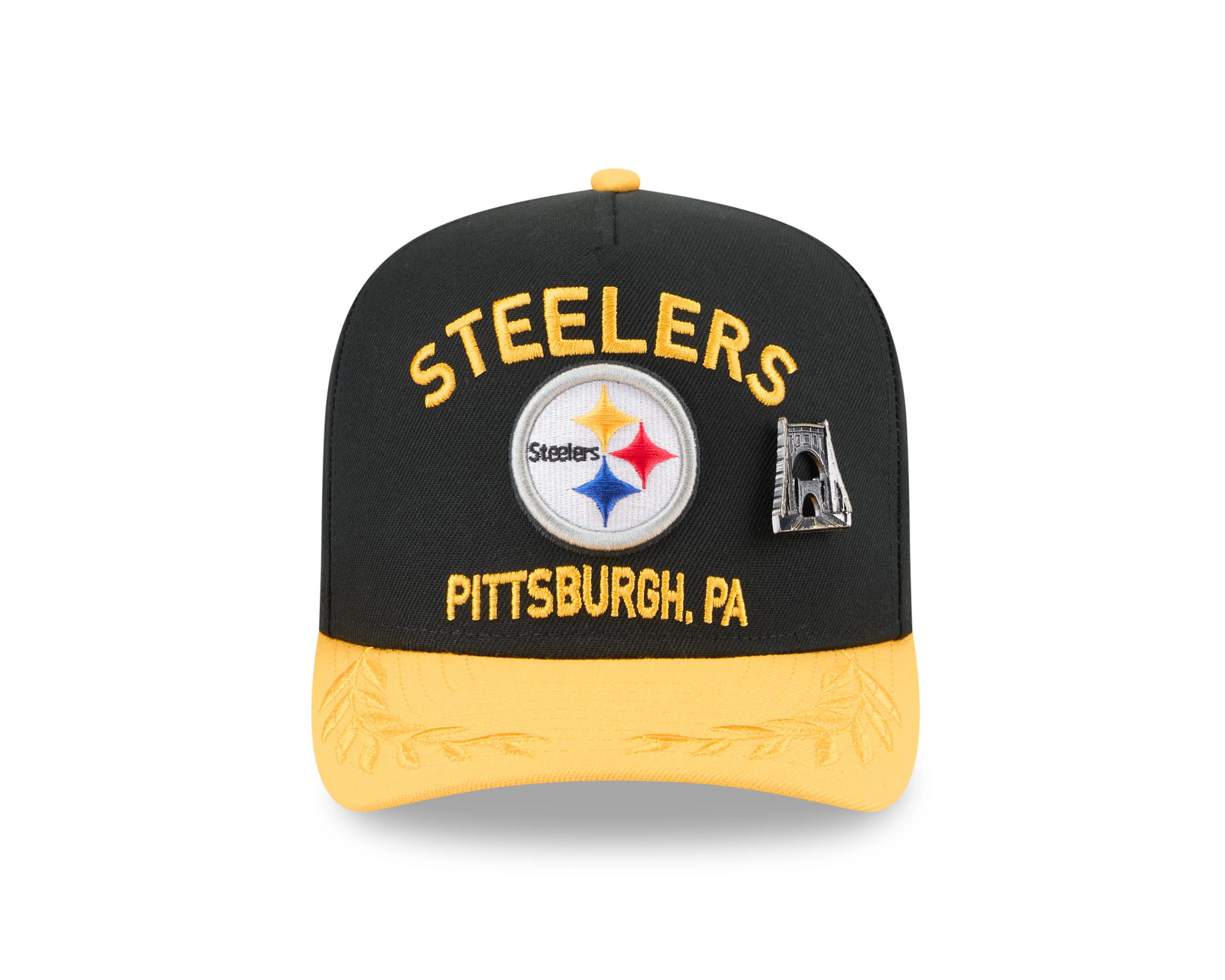 Men's Pittsburgh Steelers New Era Black 2025 On Stage NFL Draft A-Frame 59FIFTY Fitted Hat