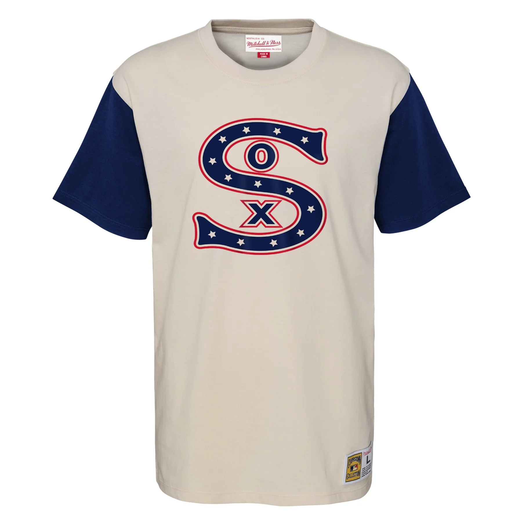 Youth Chicago White Sox Mitchell and Ness Cream/Navy Colorblock T-Shirt