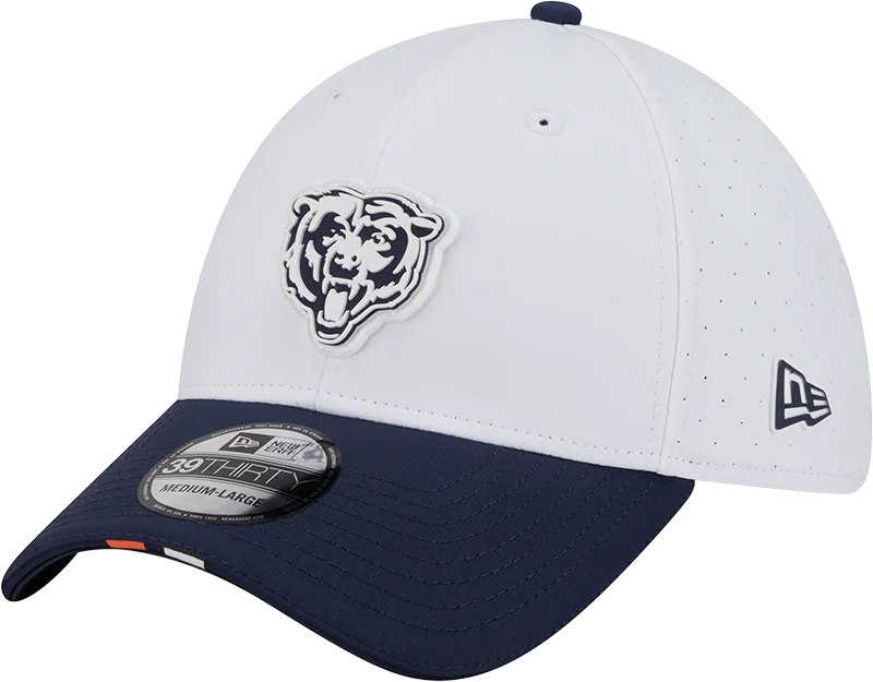 Men's Chicago Bears New Era White/Navy 2025 NFL Training Camp 39THIRTY Flex Hat