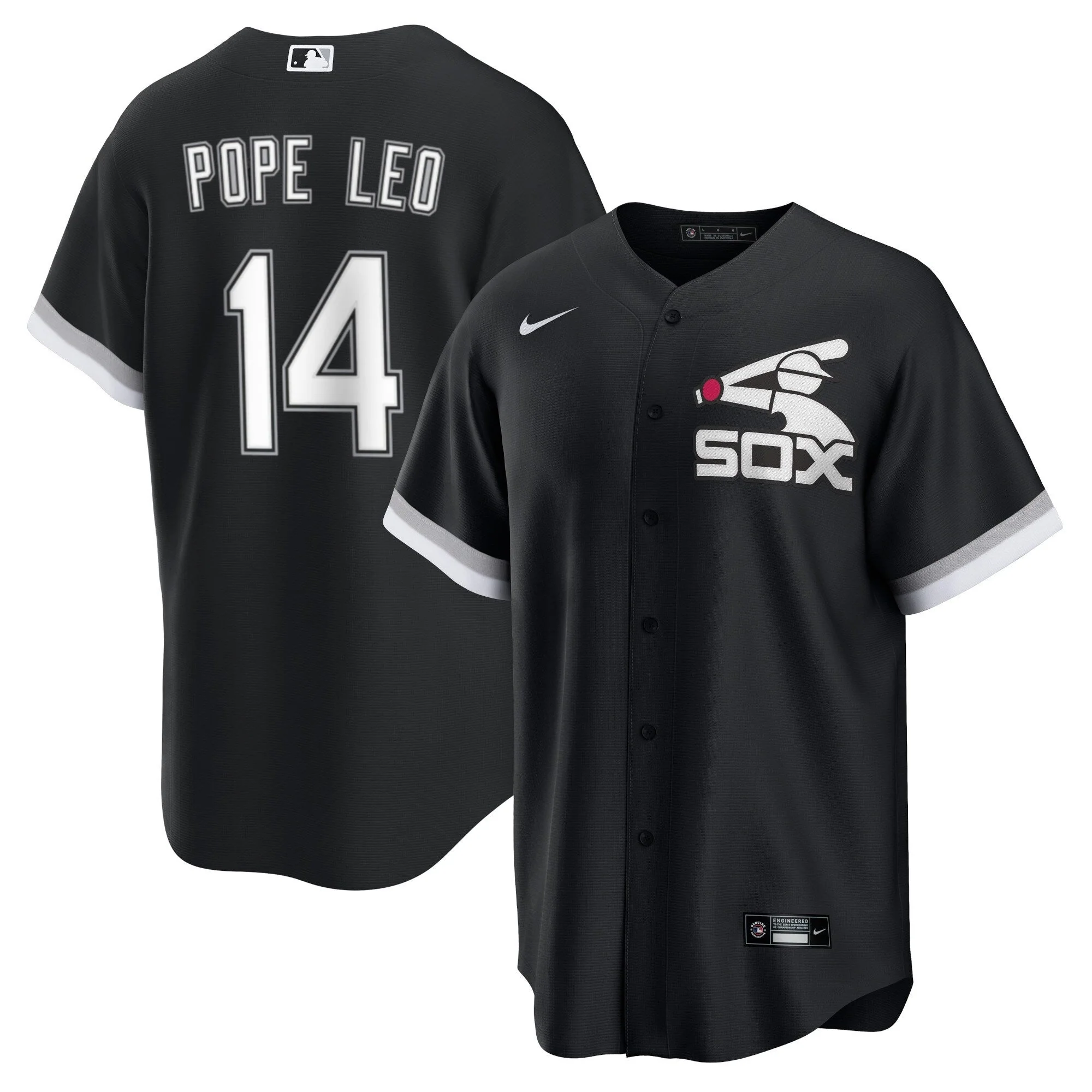 Pope Leo #14 Chicago White Sox NIKE Replica Men's Black Batterman Premium Twill Jersey