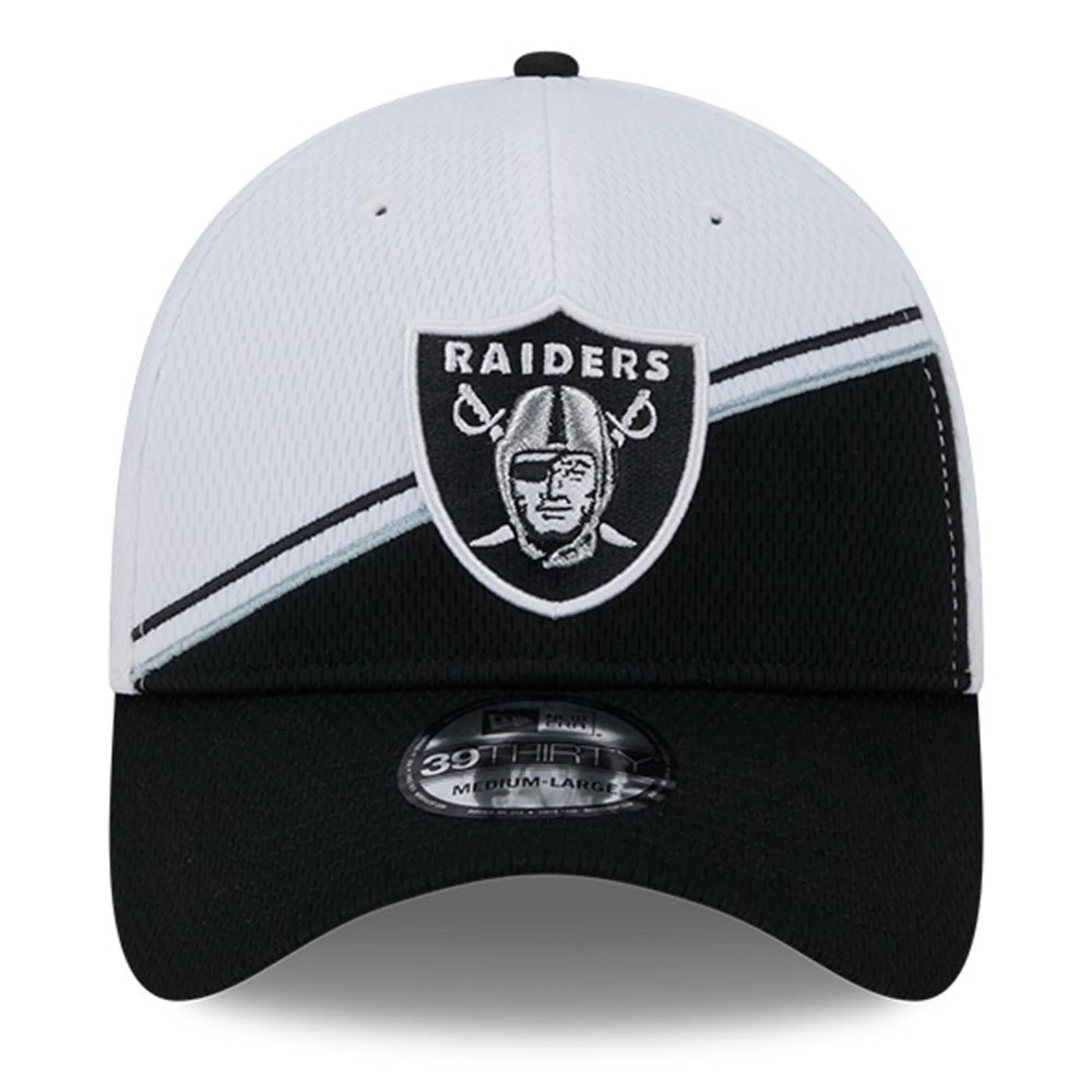 Men's Las Vegas Raiders Primary Logo New Era White/Black 2023 Sideline 39THIRTY Flex Hat