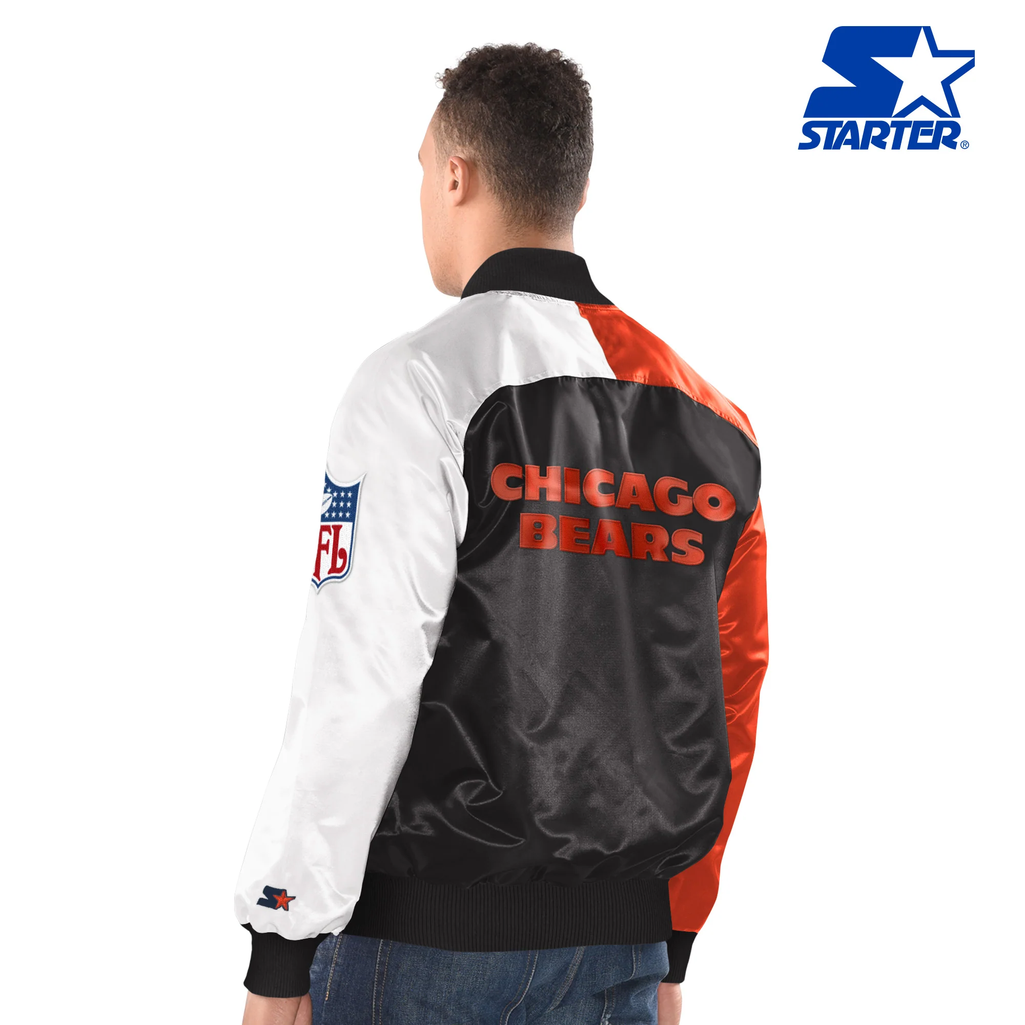 Men's Chicago Bears 1946 Logo Navy/Orange Varsity Starter Satin Jacket