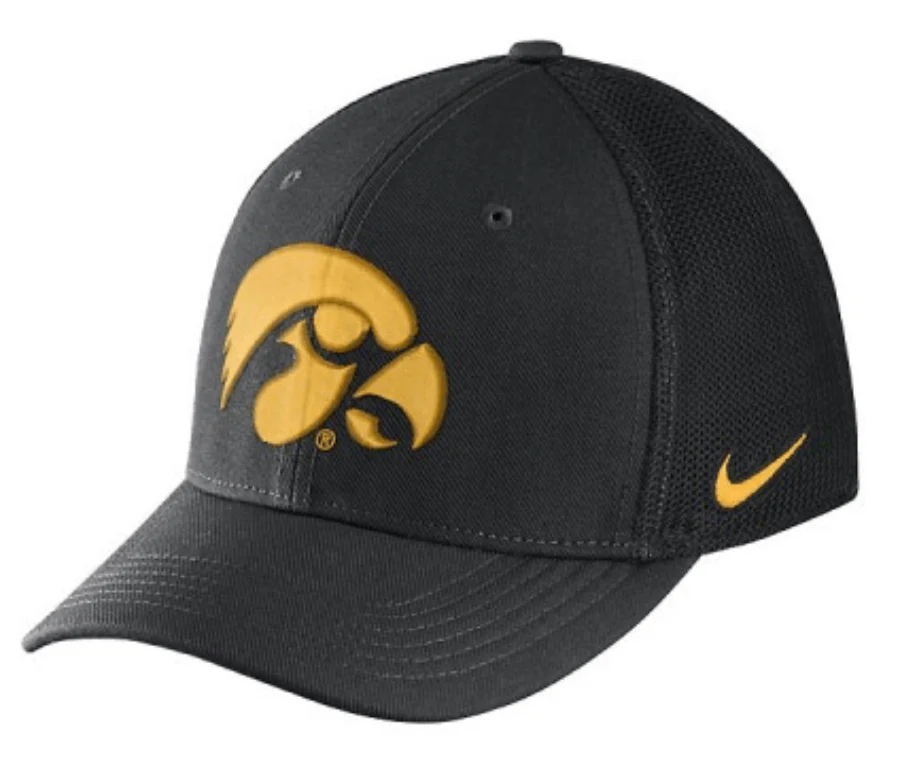 Iowa Hawkeyes Black Performance L91 Mesh Back Swoosh Flex Hat