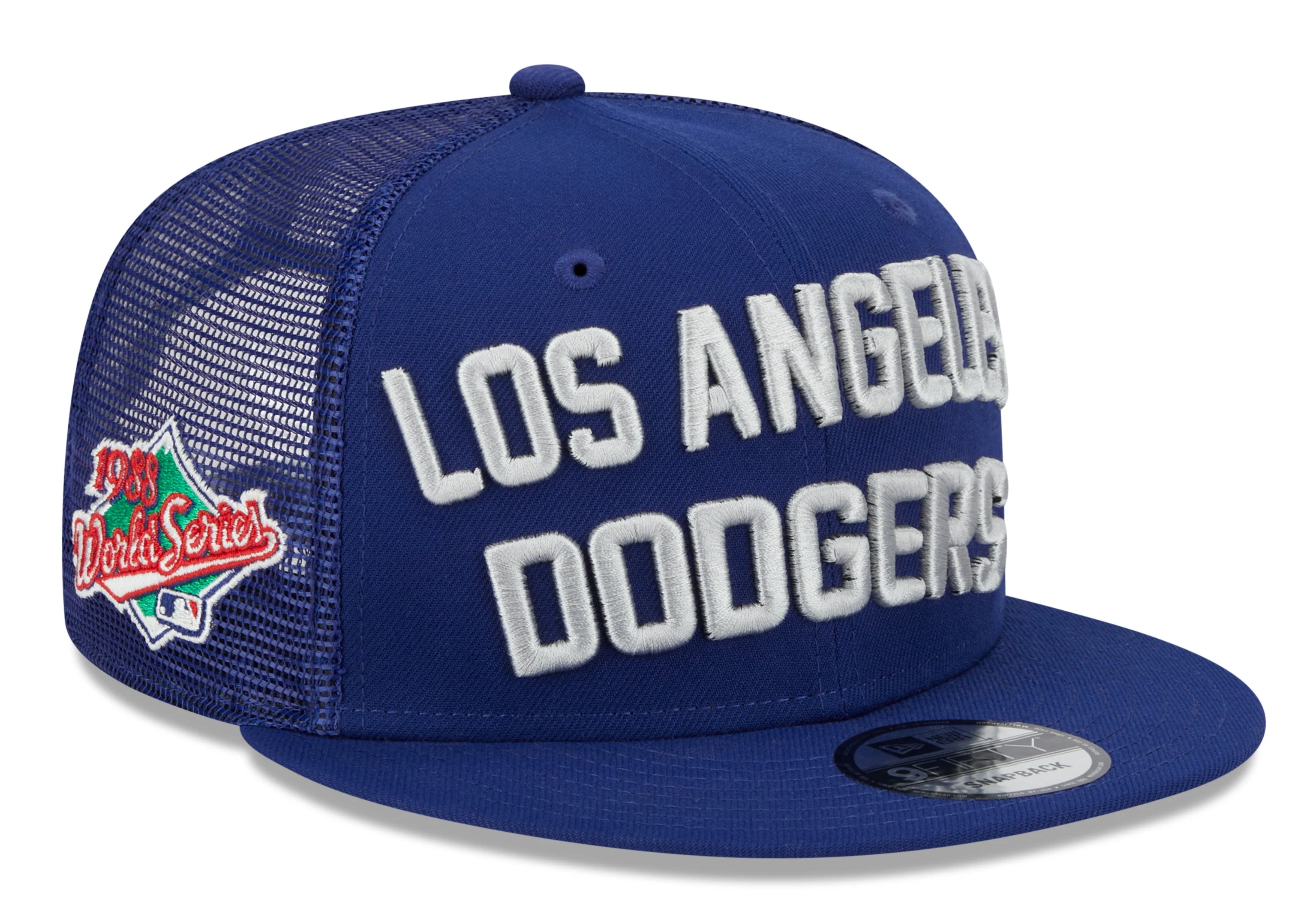 Los Angeles Dodgers New Era Blue Stacked 9FIFTY Mesh Trucker Snapback Hat