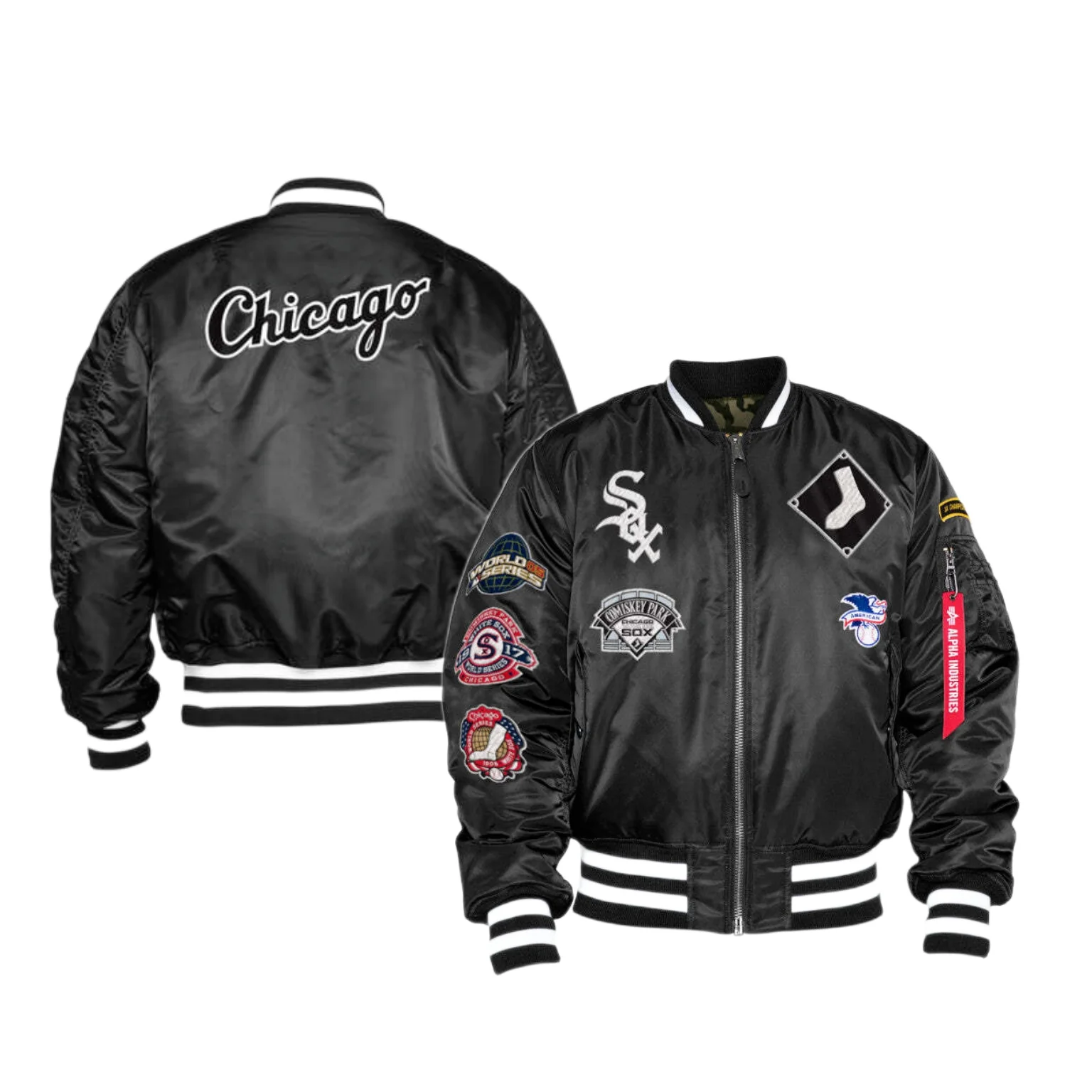 Men's Chicago White Sox Alpha Industries X New Era Black MA-1 Bomber Jacket