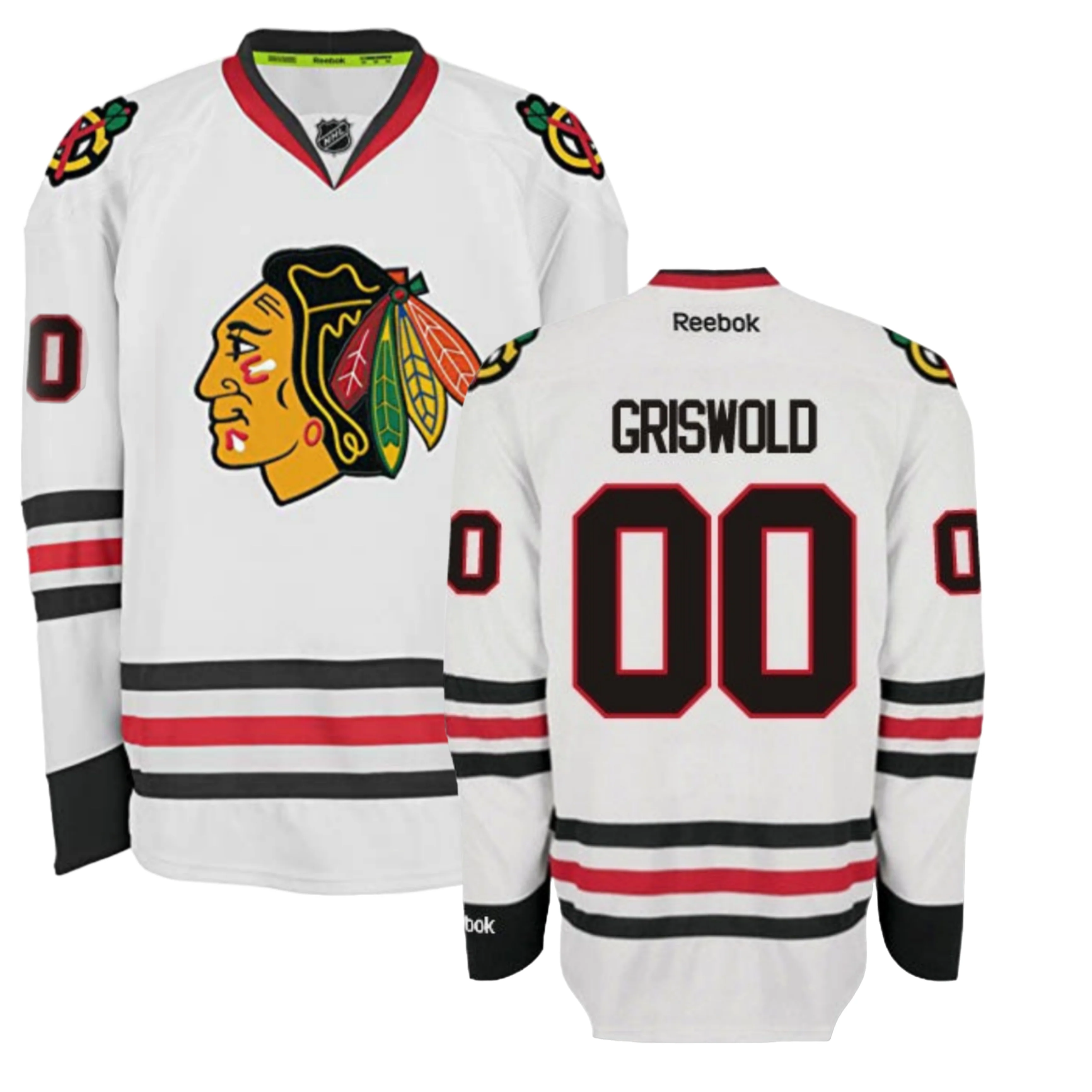 Men's Clark Griswold Christmas Vacation Chicago Blackhawks White Reebok Authentic EDGE 2 Jersey
