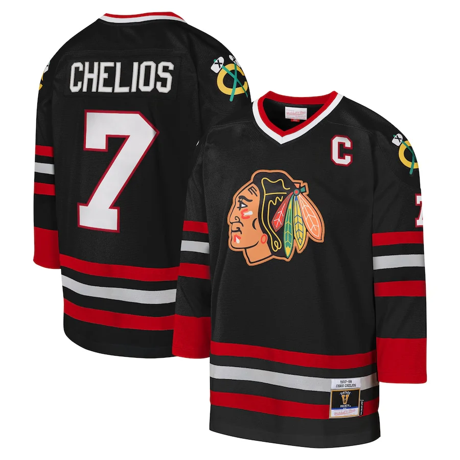Men's Chris Chelios Black Chicago Blackhawks 1997/98 Power Play Player Jersey