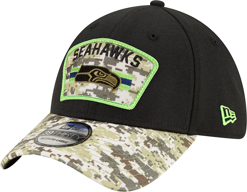 Men's Seattle Seahawks New Era Black 2021 Salute to Service 39THIRTY Flex Hat