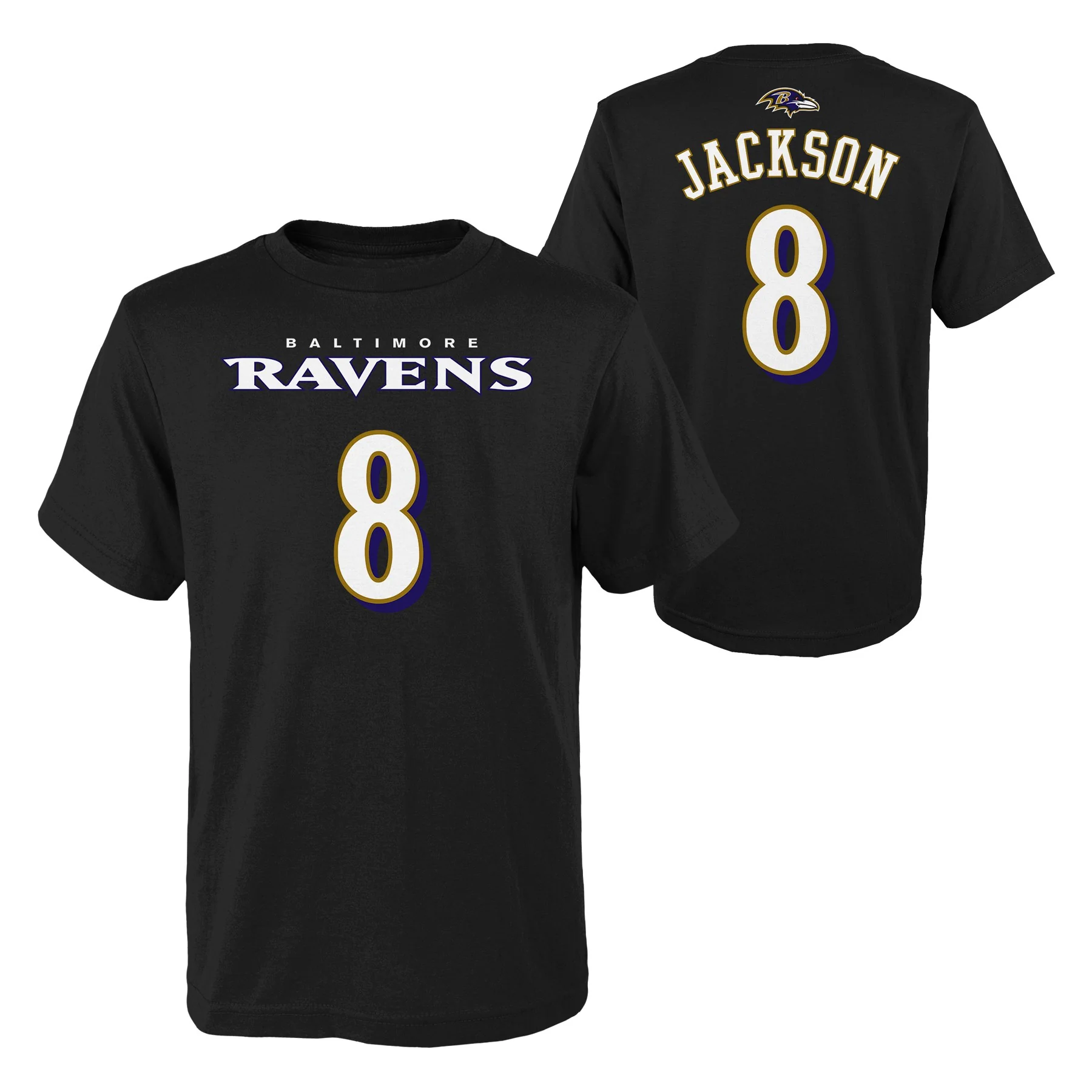 Youth Baltimore Ravens Lamar Jackson Black Mainliner Player Name & Number T-Shirt