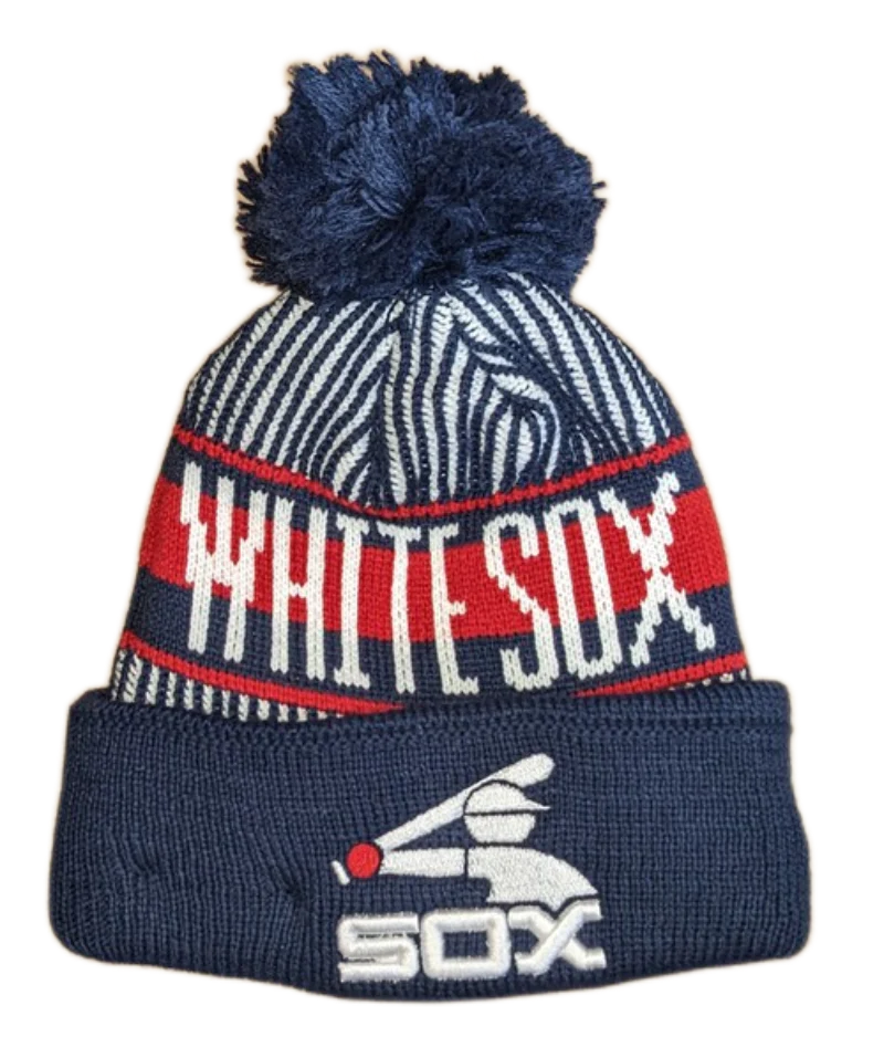 Youth Chicago White Sox New Era Junior Cooperstown Collection Knitstripe Navy Cuffed Pom Knit Hat