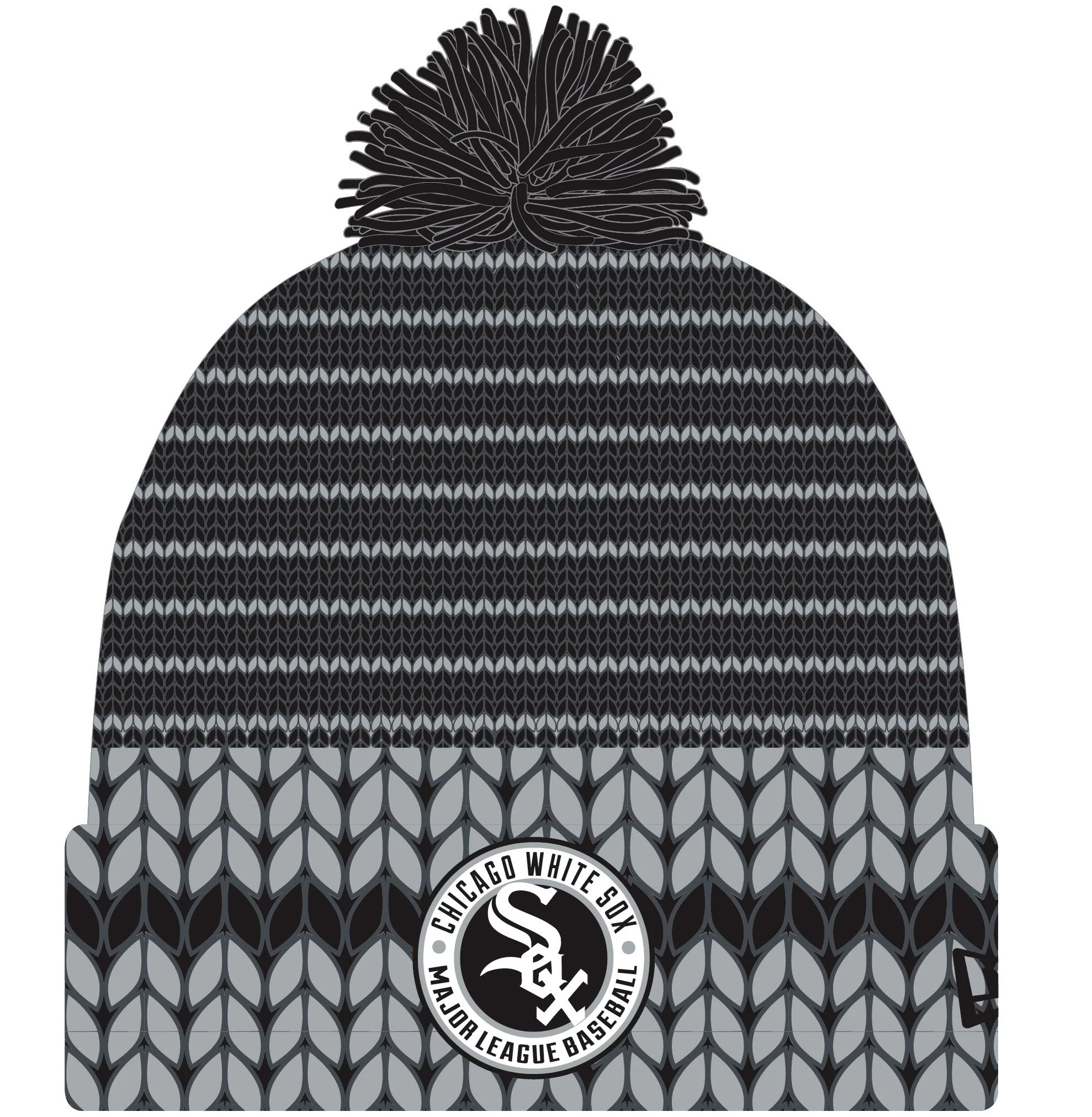 Chicago White Sox New Era Black Patch Cuffed Pom Knit Hat