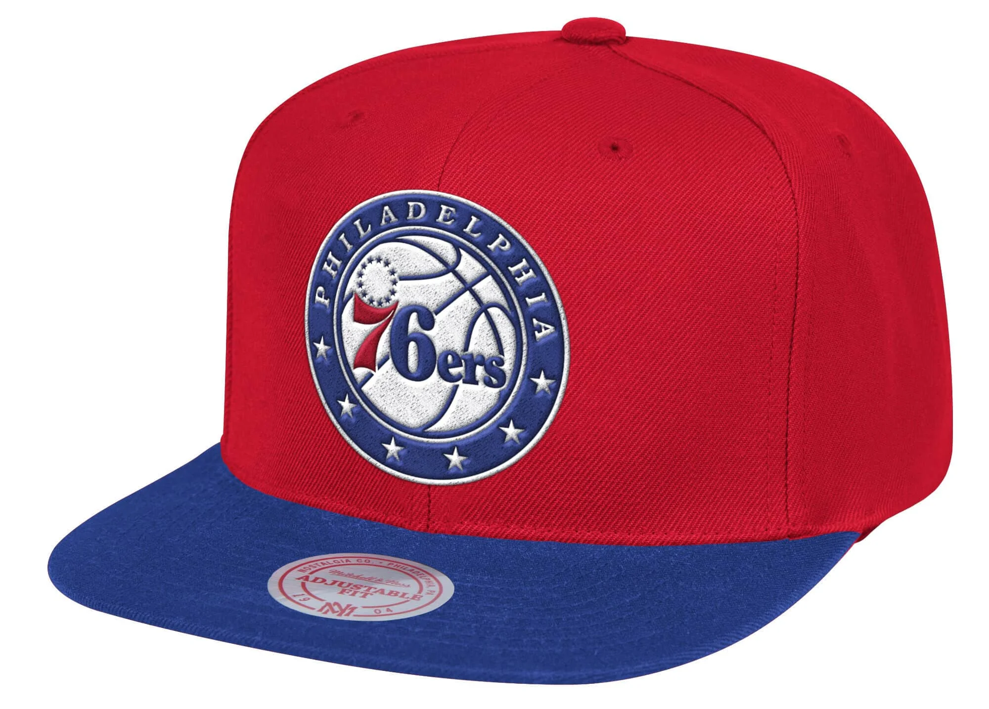 Mens NBA Philadelphia 76ers Red/Royal Wool 2 Tone Snapback Hat By Mitchell And Ness