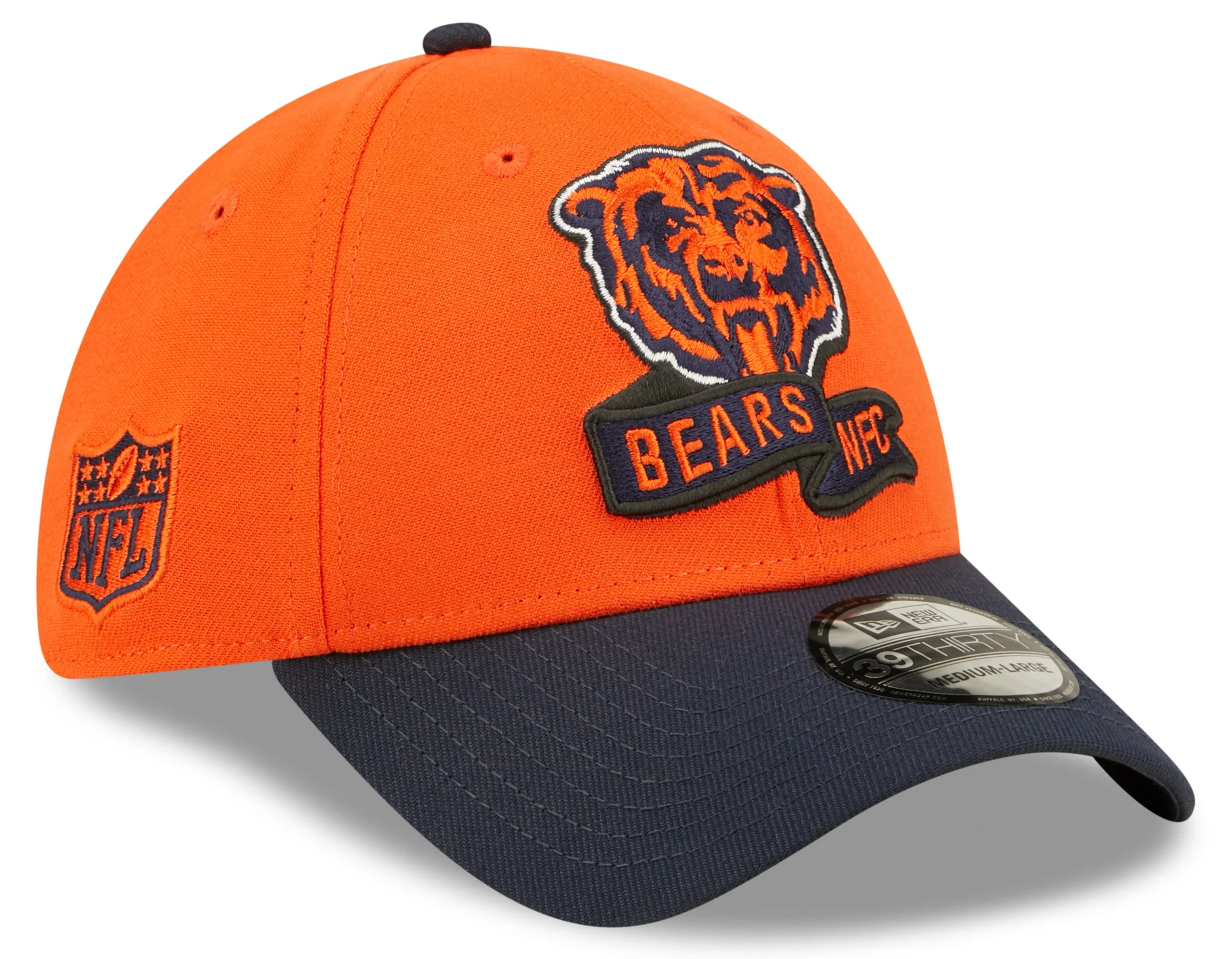 Men's Chicago Bears Mascot Logo New Era Orange/Navy 2022 Sideline 39THIRTY Flex Hat