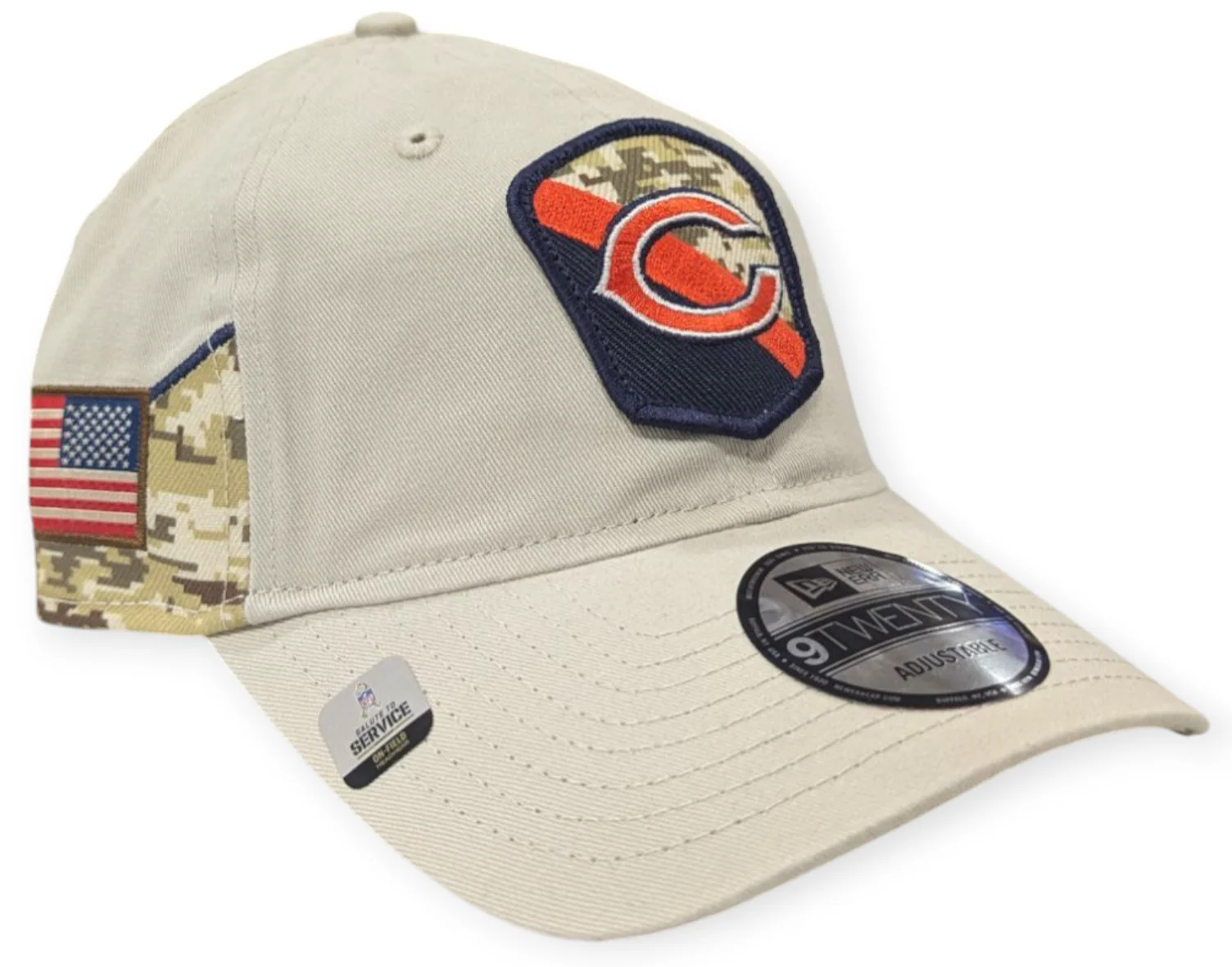 Men's Chicago Bears 2023 Salute To Service Secondary Logo Stone/Camo 9TWENTY Adjustable Hat