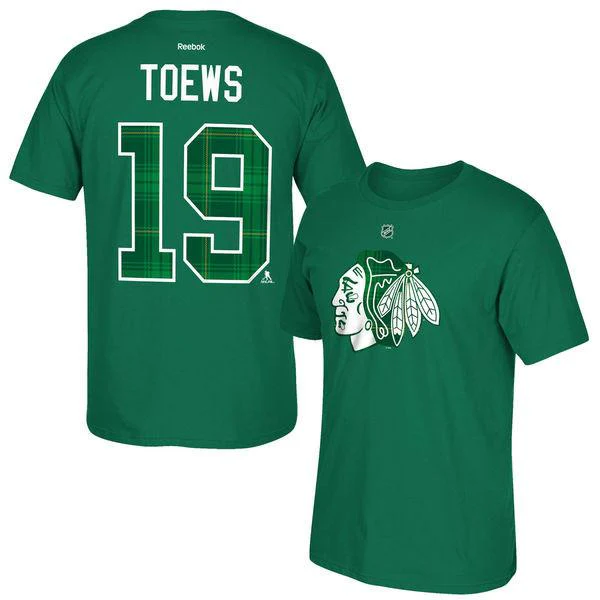 Men's Chicago Blackhawks Jonathan Toews Tartan Green St. Patricks's Name & Number T-Shirt