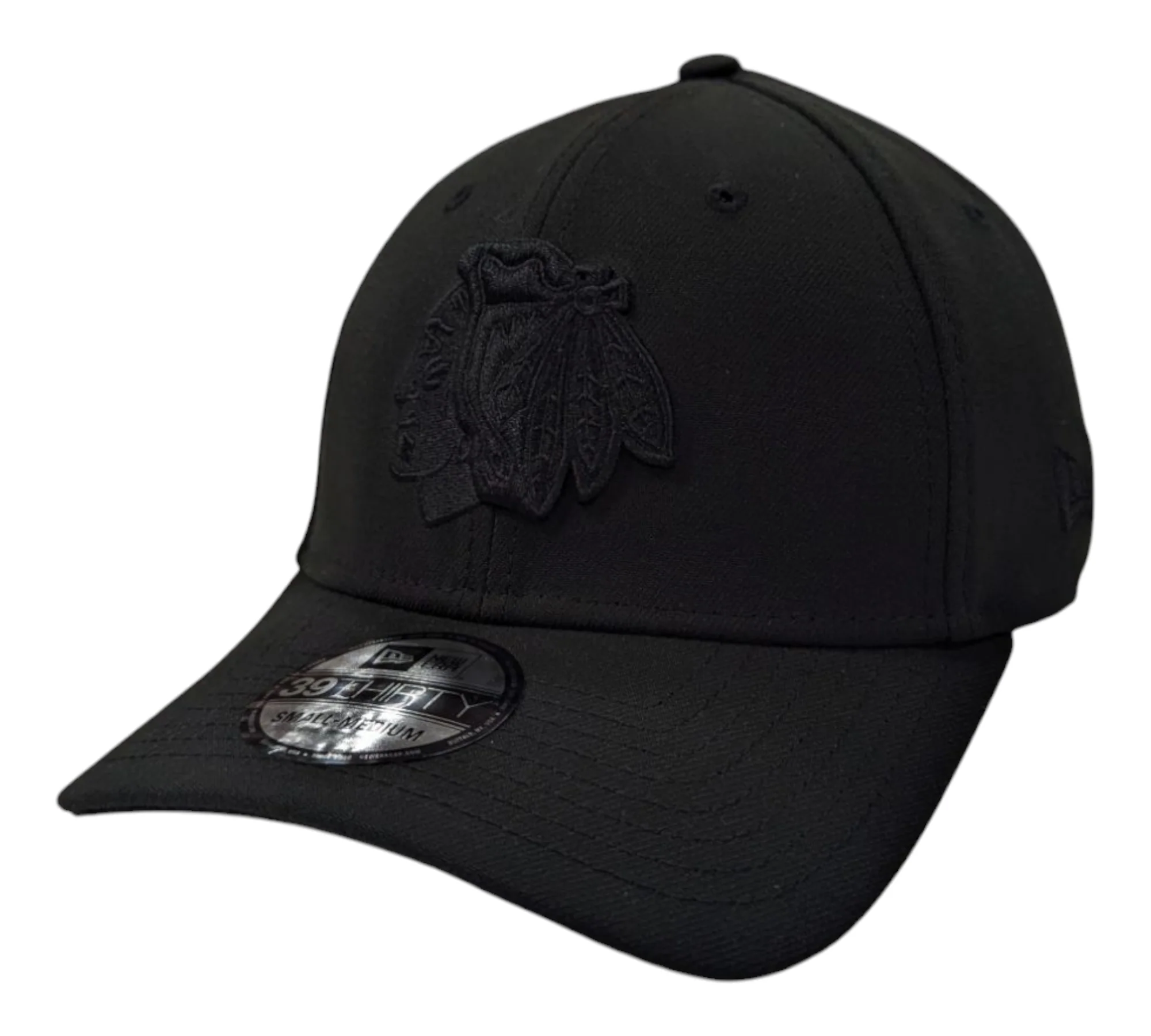 Chicago Blackhawks New Era Black on Black Tonal 39THIRTY Flex Hat