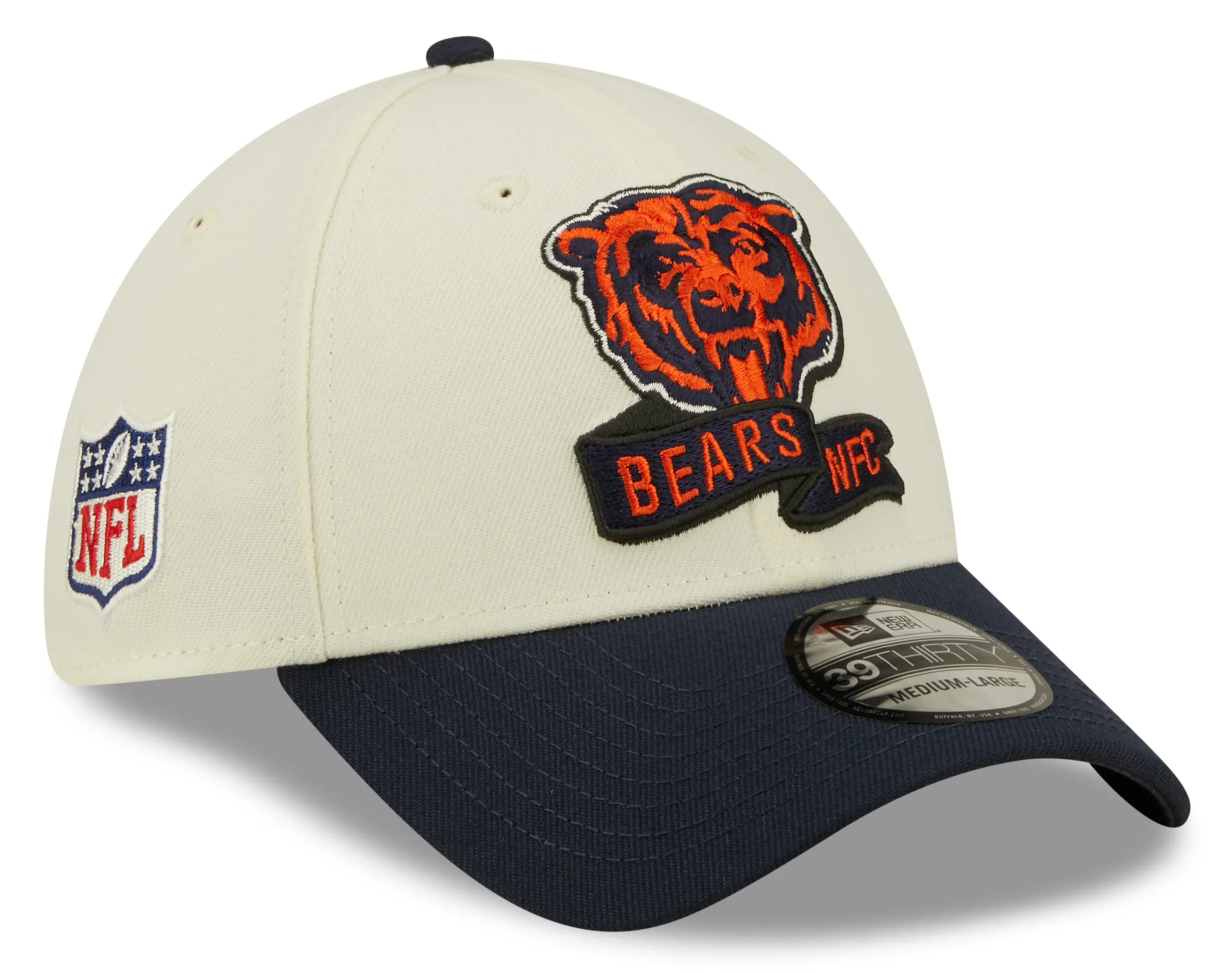 Men's Chicago Bears Mascot Logo New Era Cream/Navy 2022 Sideline 39THIRTY Flex Hat