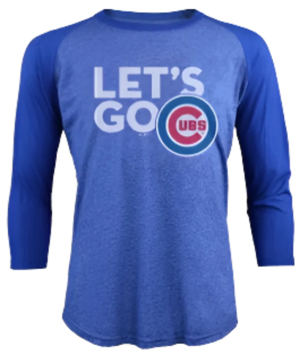 Men's Chicago Cubs Lets Go 3/4 Sleeve Triblend Raglan Tee By Majestic Threads