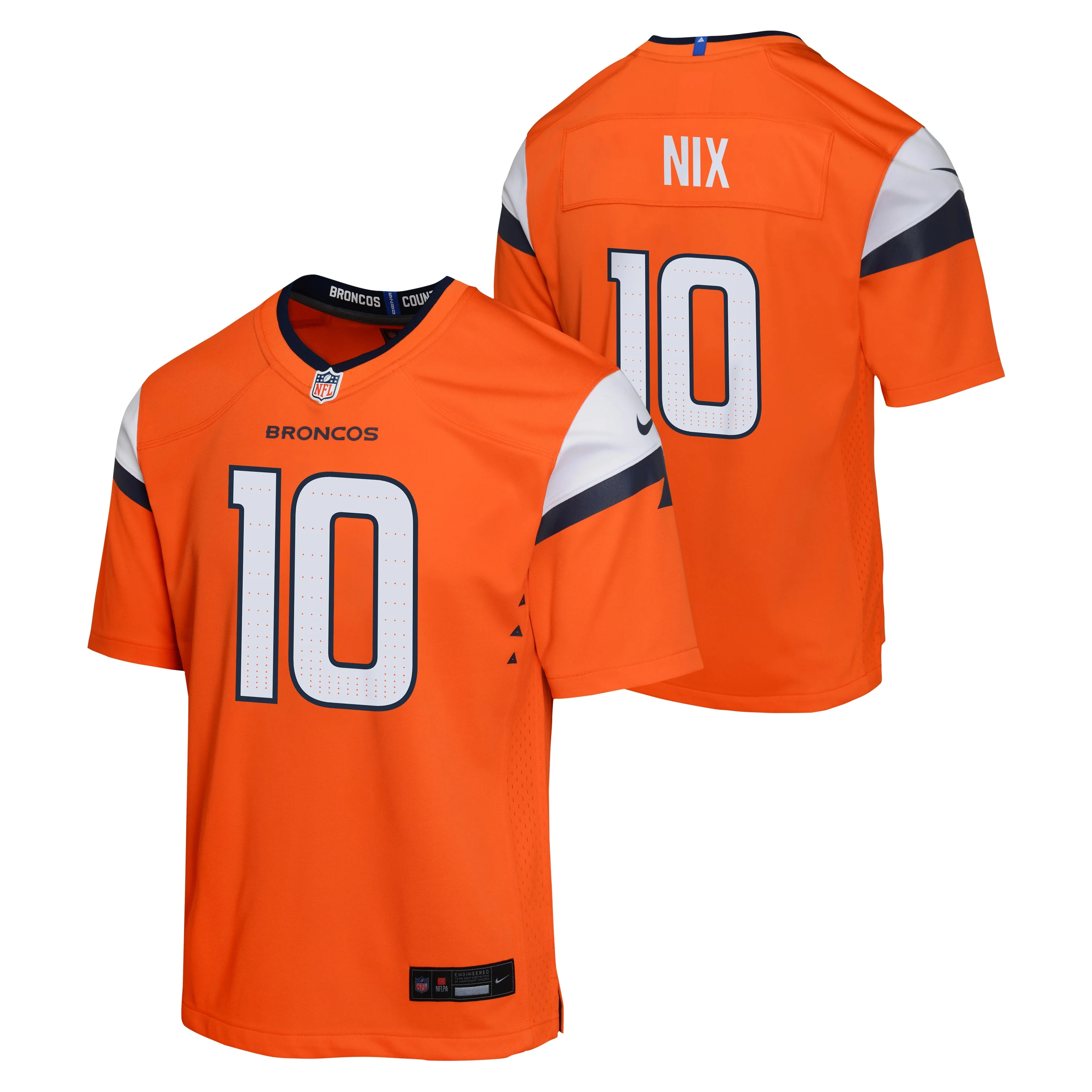 Youth Denver Broncos Bo Nix Nike Orange Game Team Jersey
