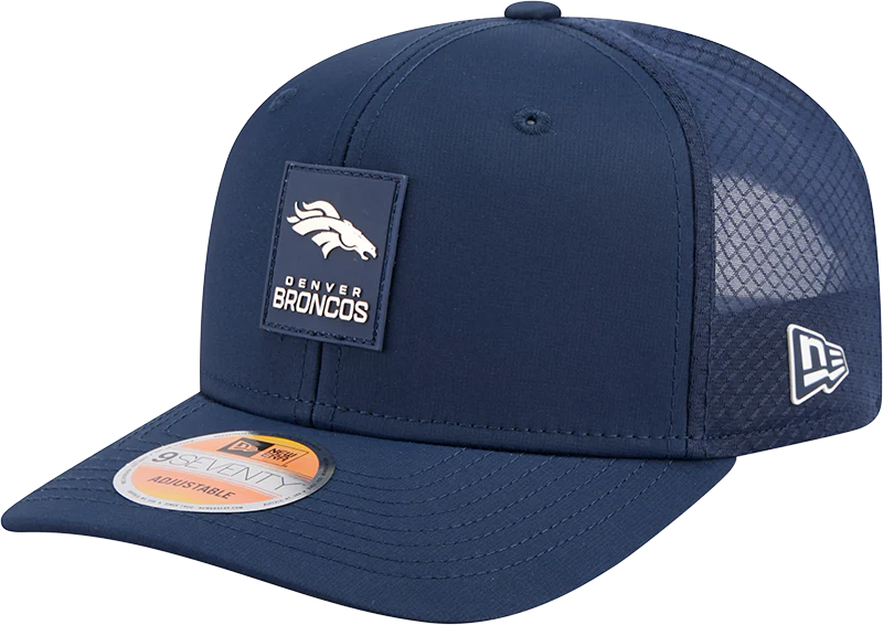 Men's Denver Broncos New Era Navy 2025 Sideline 9SEVENTY Trucker Adjustable Hat
