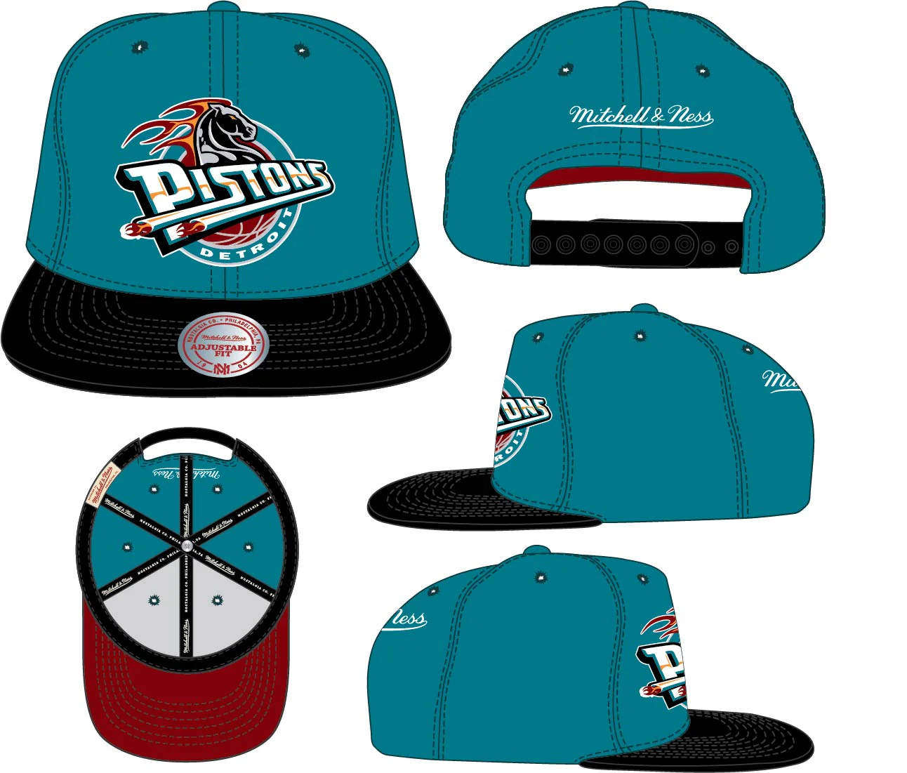 Men's Detroit Pistons Mitchell & Ness 2 Tone Teal/Black Core Basic Snapback Hat