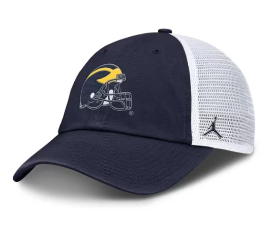Michigan Wolverines Nike Navy Jumpman Helmet Logo Club Unstructured Adjustable Trucker Hat