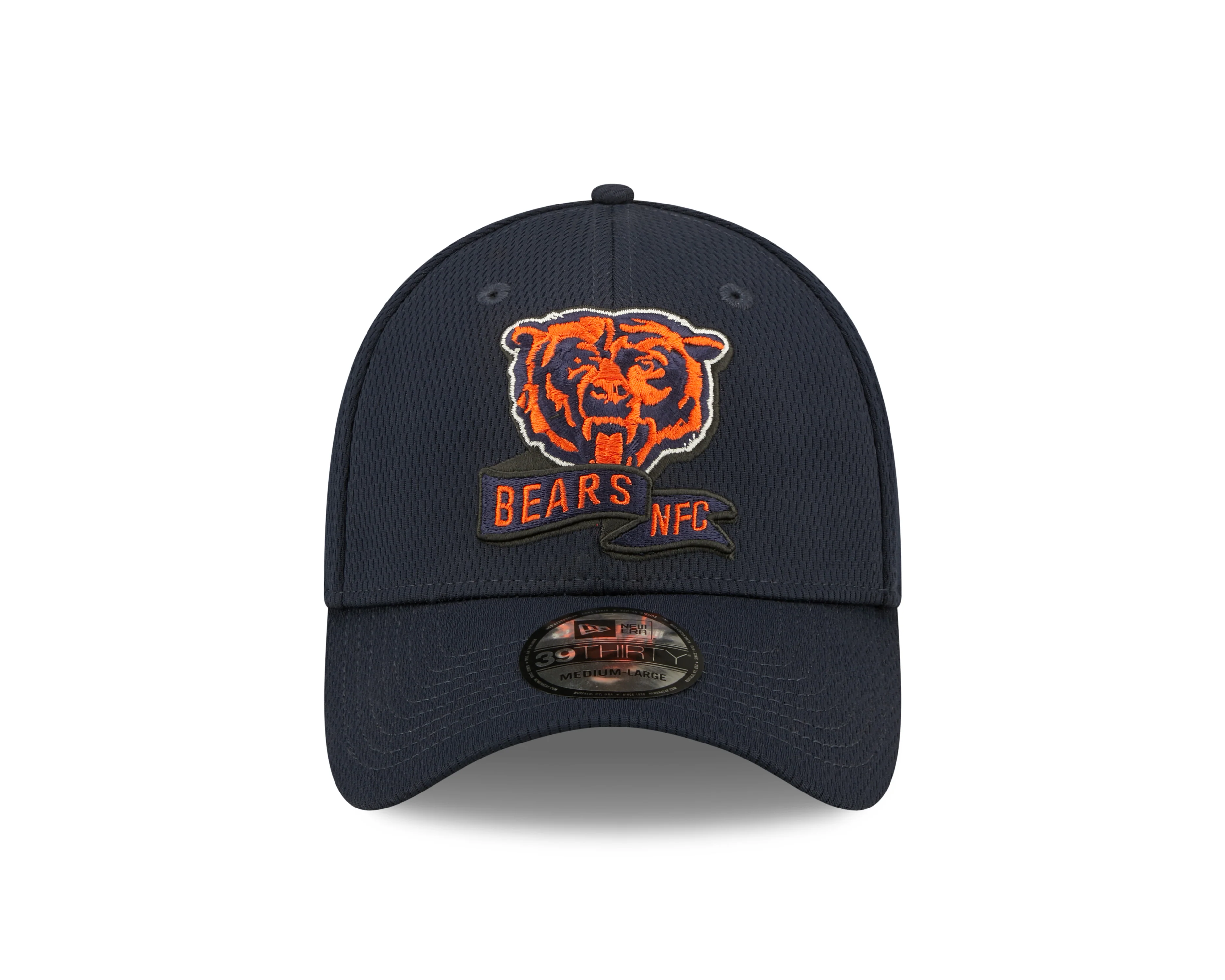 Men's Chicago Bears Mascot Logo New Era Navy 2022 Sideline Coaches 39THIRTY Flex Hat