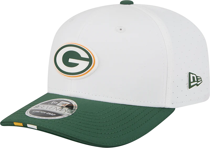 Men's Green Bay Packers New Era White/Green 2025 NFL Training Camp 9SEVENTY Adjustable Hat