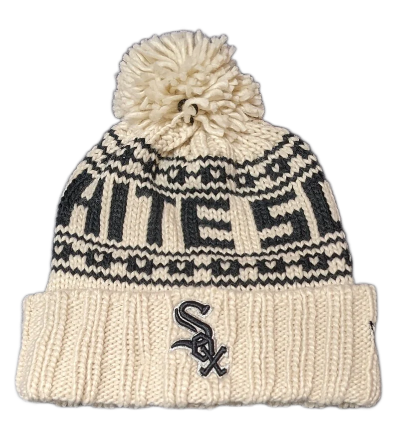 Women's Chicago White Sox New Era Cream Knitsport Cuffed Knit Hat with Pom