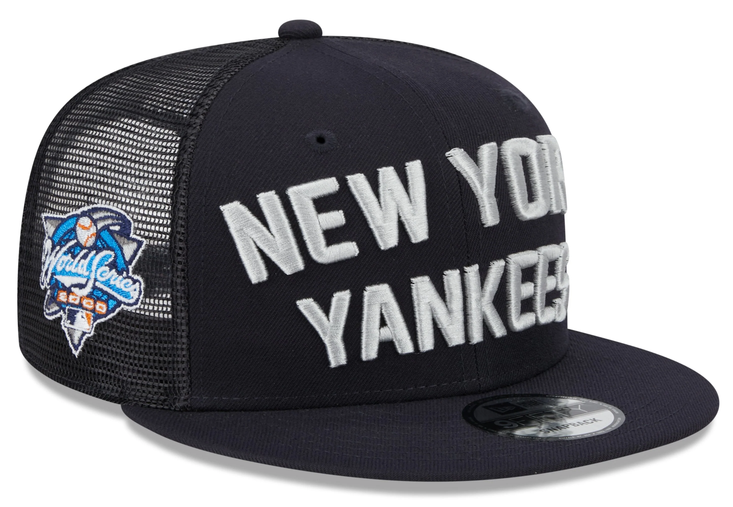 New York Yankees New Era Navy Stacked 9FIFTY Mesh Trucker Snapback Hat