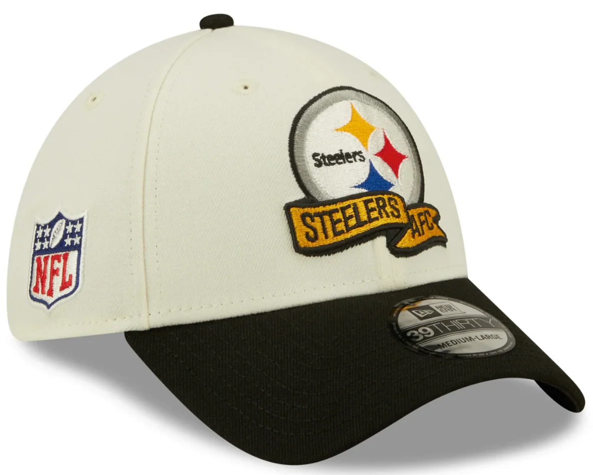 Men's Pittsburgh Steelers New Era Cream/Black 2022 Sideline 39THIRTY Flex Hat