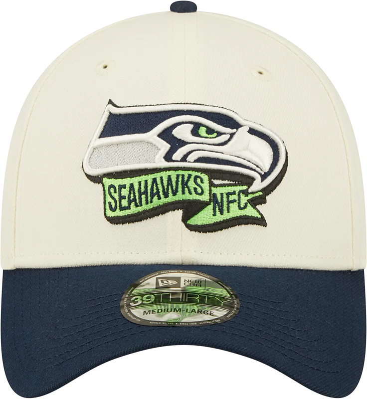 Men's Seattle Seahawks New Era Action Chrome/Navy 2022 Sideline 39THIRTY Flex Hat