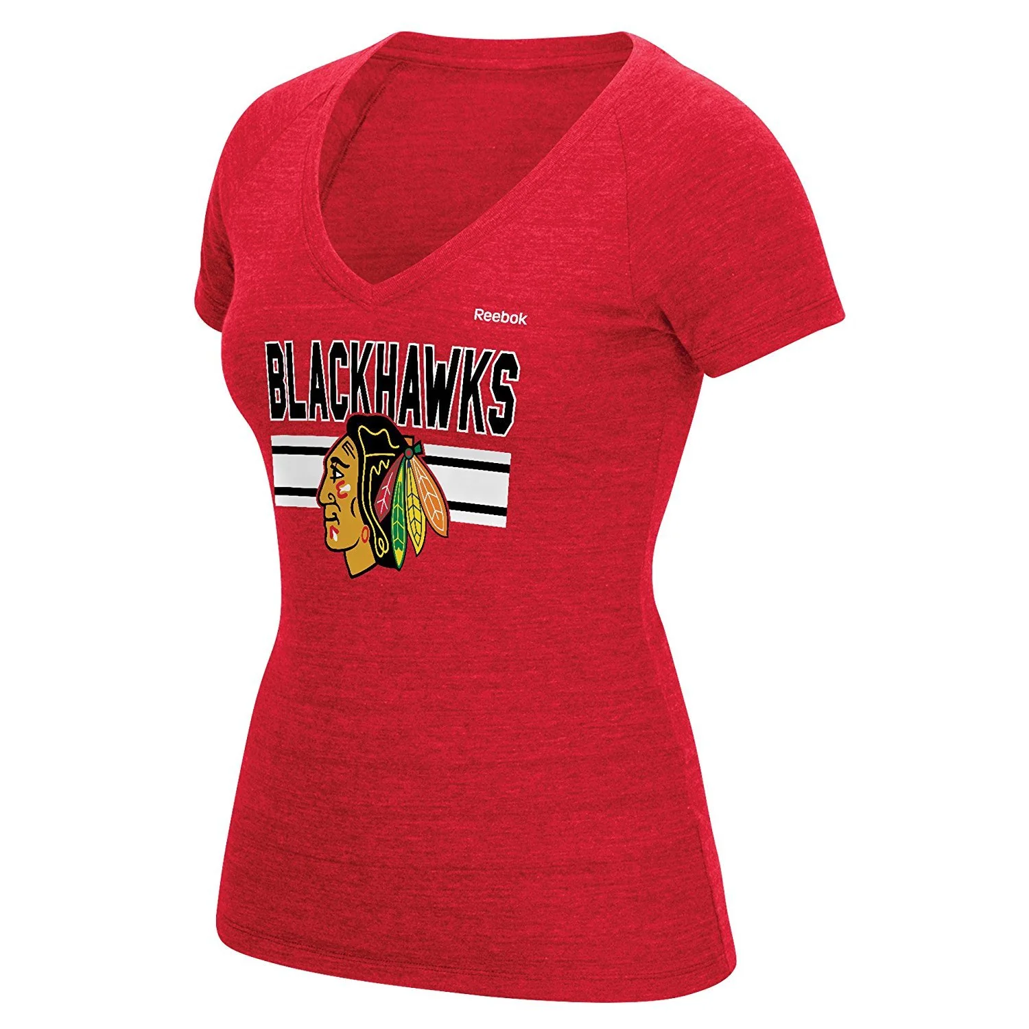 Women's Chicago Blackhawks Reebok Red Bevel Stacked V-Neck Tee