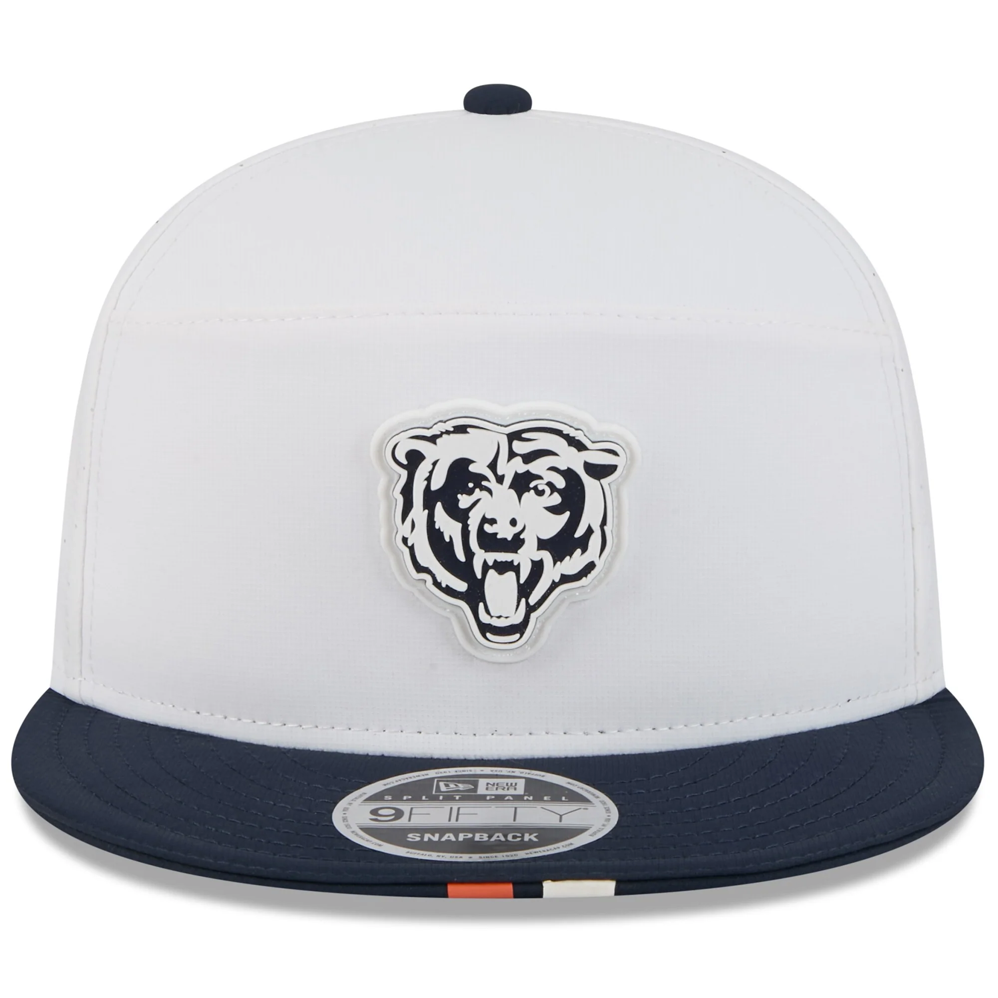 Men's Chicago Bears New Era White/Navy 2025 NFL Training Camp Split Panel 9FIFTY Snapback Hat