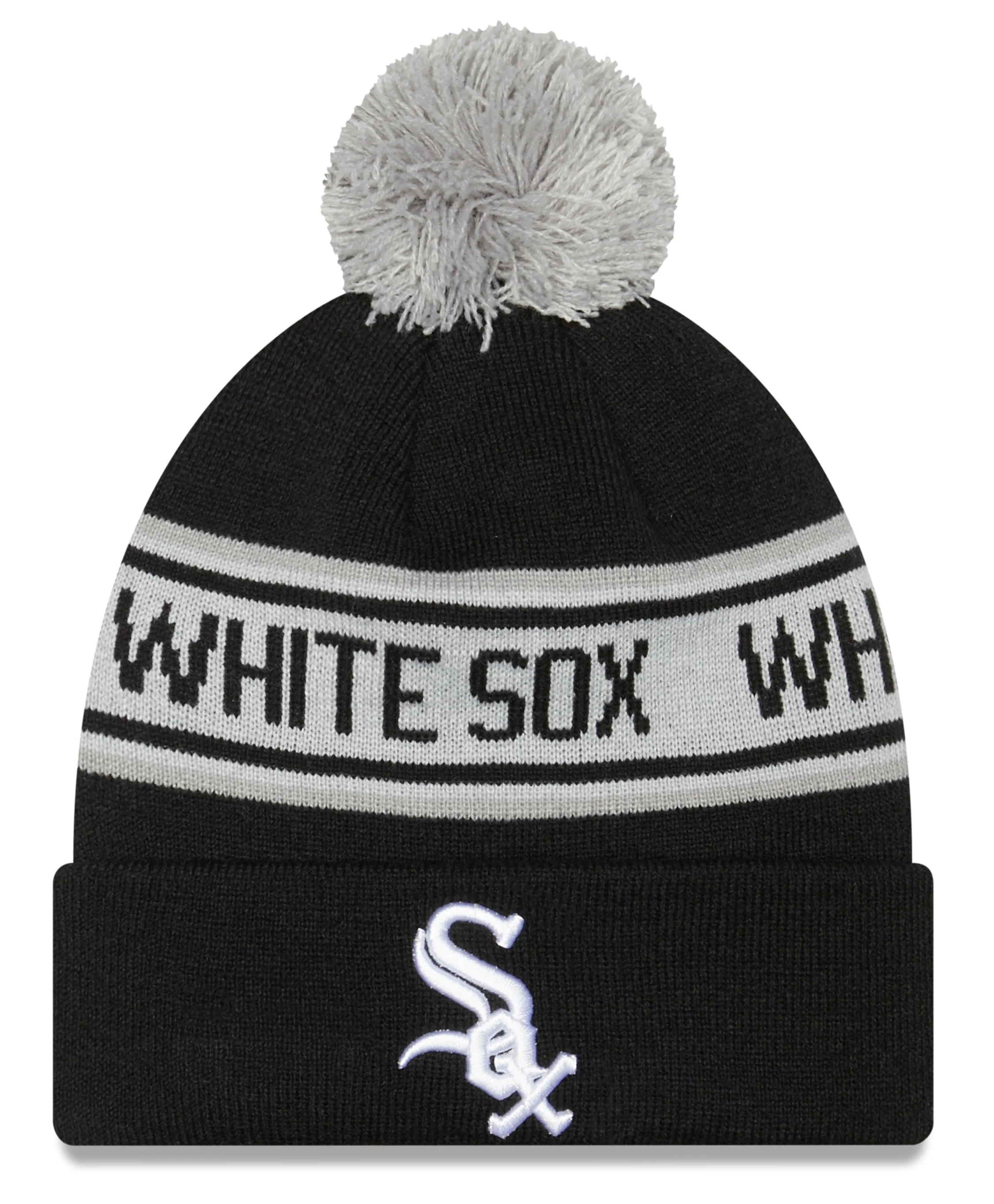 Chicago White Sox New Era Black Repeat Cuffed Pom Knit Hat