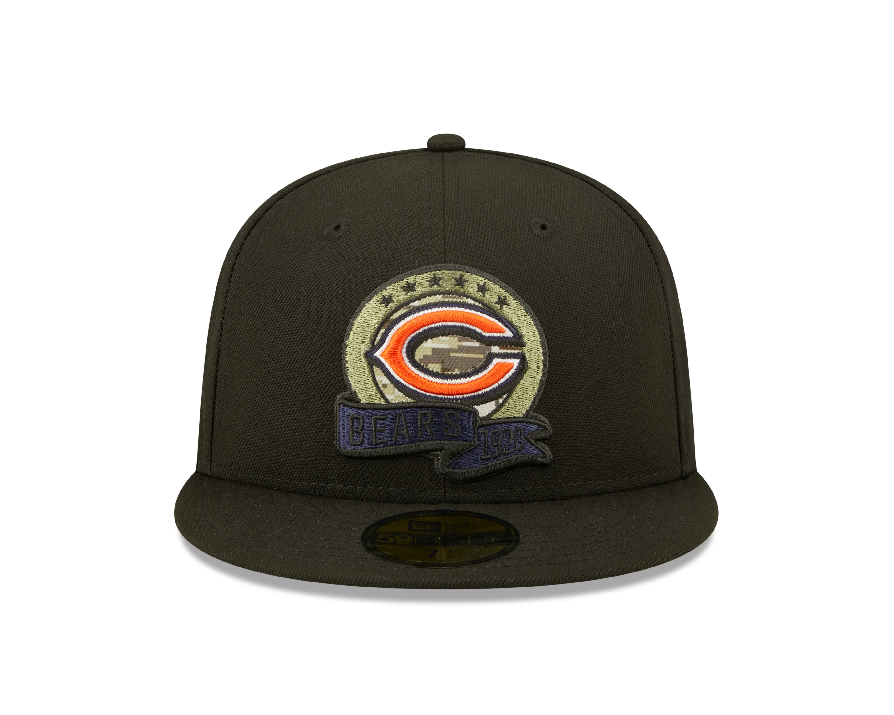 Chicago Bears 2022 Sideline Salute To Service Primary Logo Black New Era 59FIFTY Fitted Hat