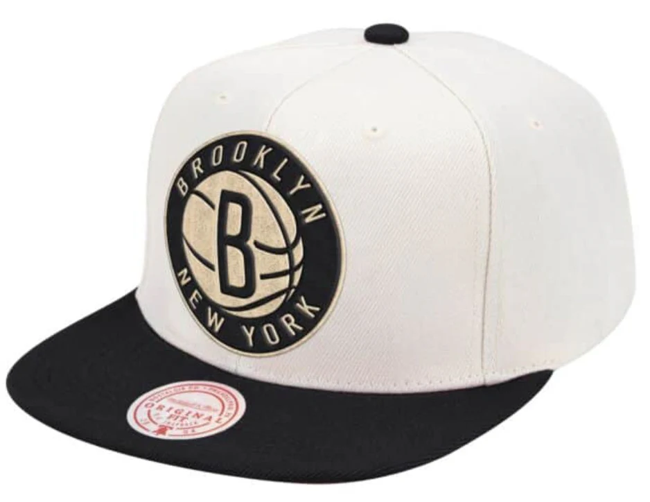 Brooklyn Nets Mitchell & Ness Natural 2 Tone Snapback Hat- Cream/Black