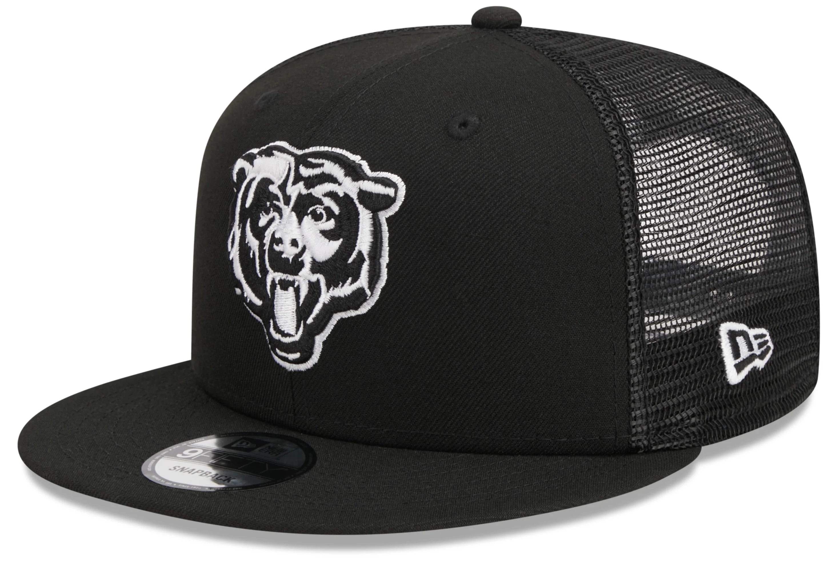 Chicago Bears New Era Primary Black and White Trucker 9FIFTY Snapback Hat
