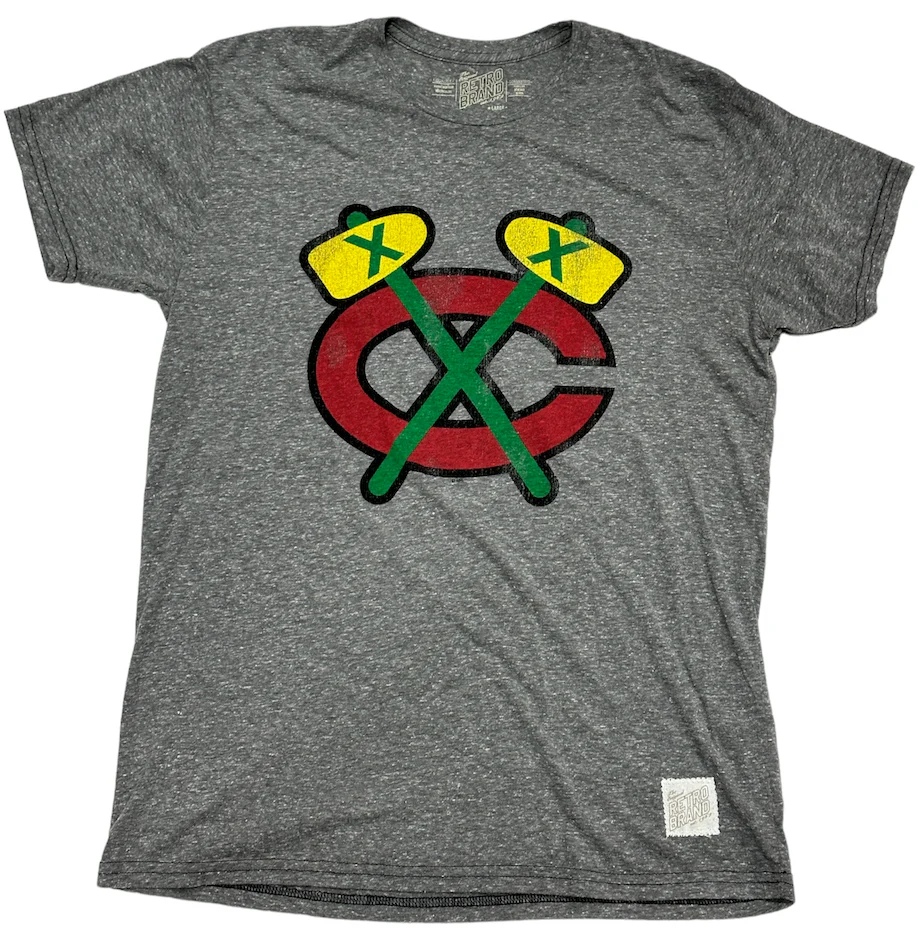 Men's Chicago Blackhawks Red Tomahawk Logo Gray Textured Tri Blend Tee