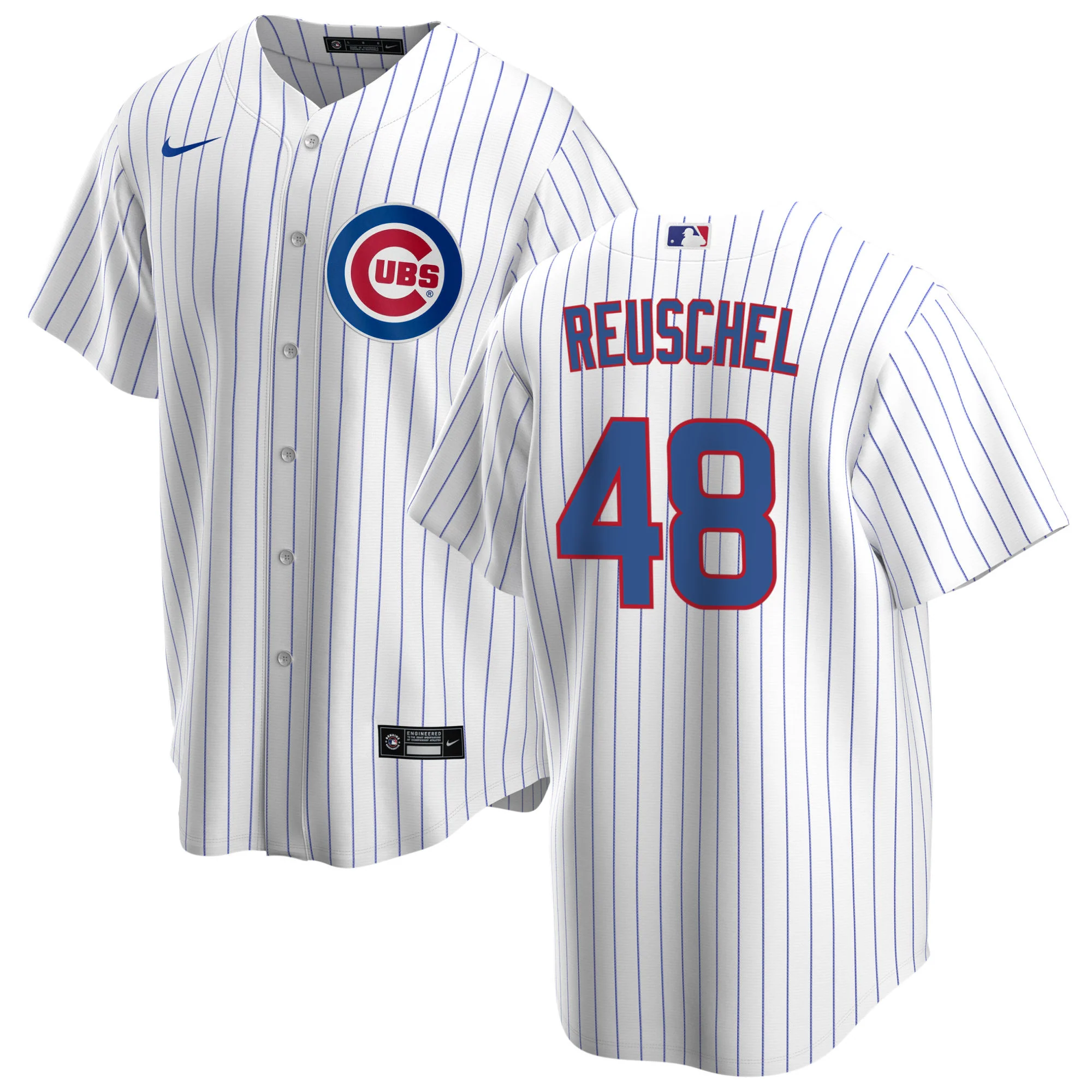 NIKE Men's Rick Reushel Chicago Cubs White Home Premium Stitch Replica Jersey